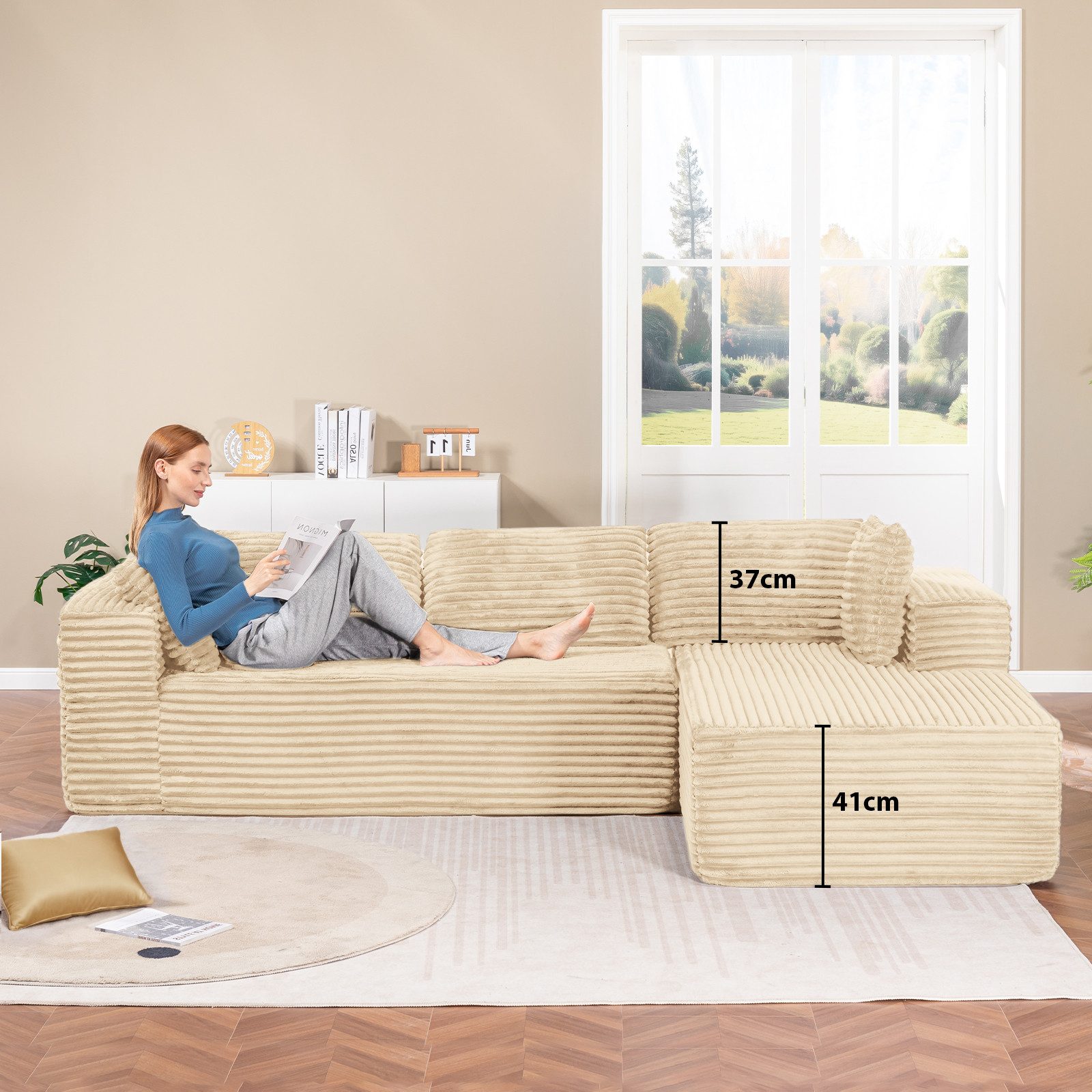 COMHOMA Sofa Big-Sofa, L-förmige Sofa, Couch Ecksofa, Chaiselongue Schlafsofa, mit tiefer Sitzfläche und breiten Armlehnen, Cordstoff