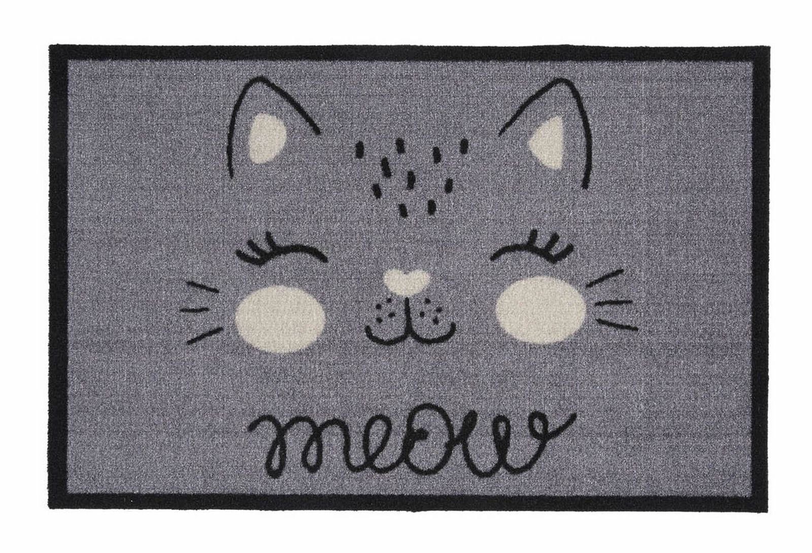 MD Entree Fußmatte Impression Schmutzfangmatte Eingangsmatte Innenbereich, rechteckig, Höhe: 5 mm, bei 30° waschbar, anti-rutsch, 40 x 60 cm, Meow, grau