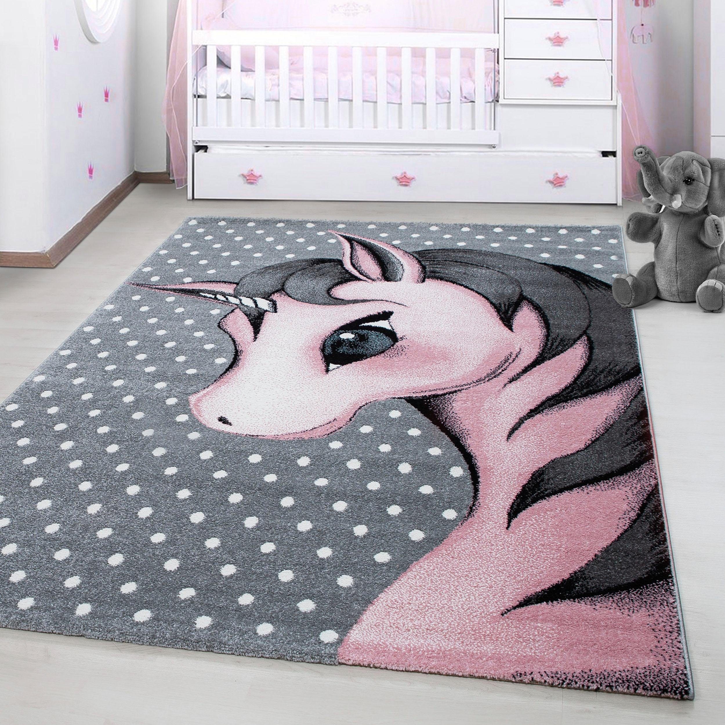 Ayyildiz Teppiche Kinderteppich Kids 590, rechteckig, Höhe: 12 mm, auch in rund, Einhorn Motiv, Kurzflor