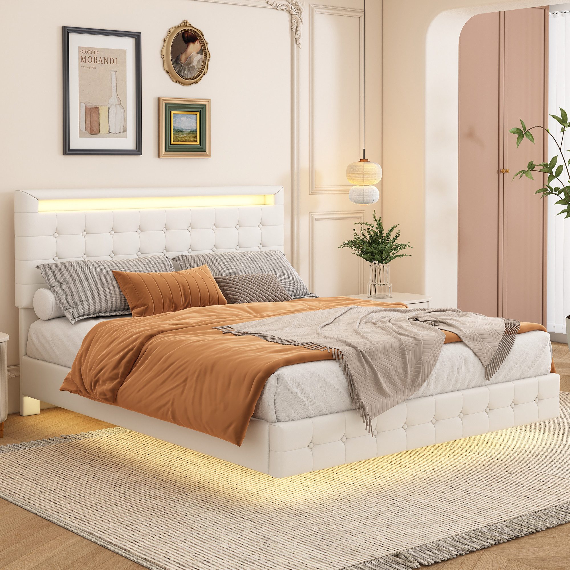 Flieks Polsterbett, LED Doppelbett Schwebebett 140x200cm mit hochstellbarem günstig online kaufen