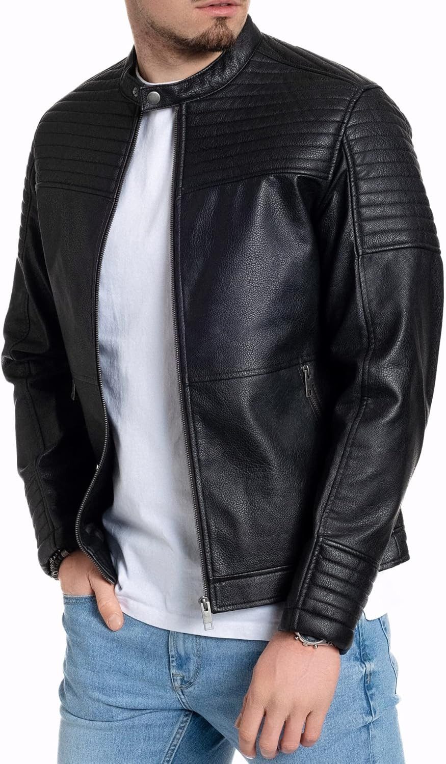 Jack & Jones Lederjacke stilvolle Bikerjacke aus Kunstleder Zeitlose Kunstlederjacke für die Übergangsjahreszeit – Bild 2 von 5