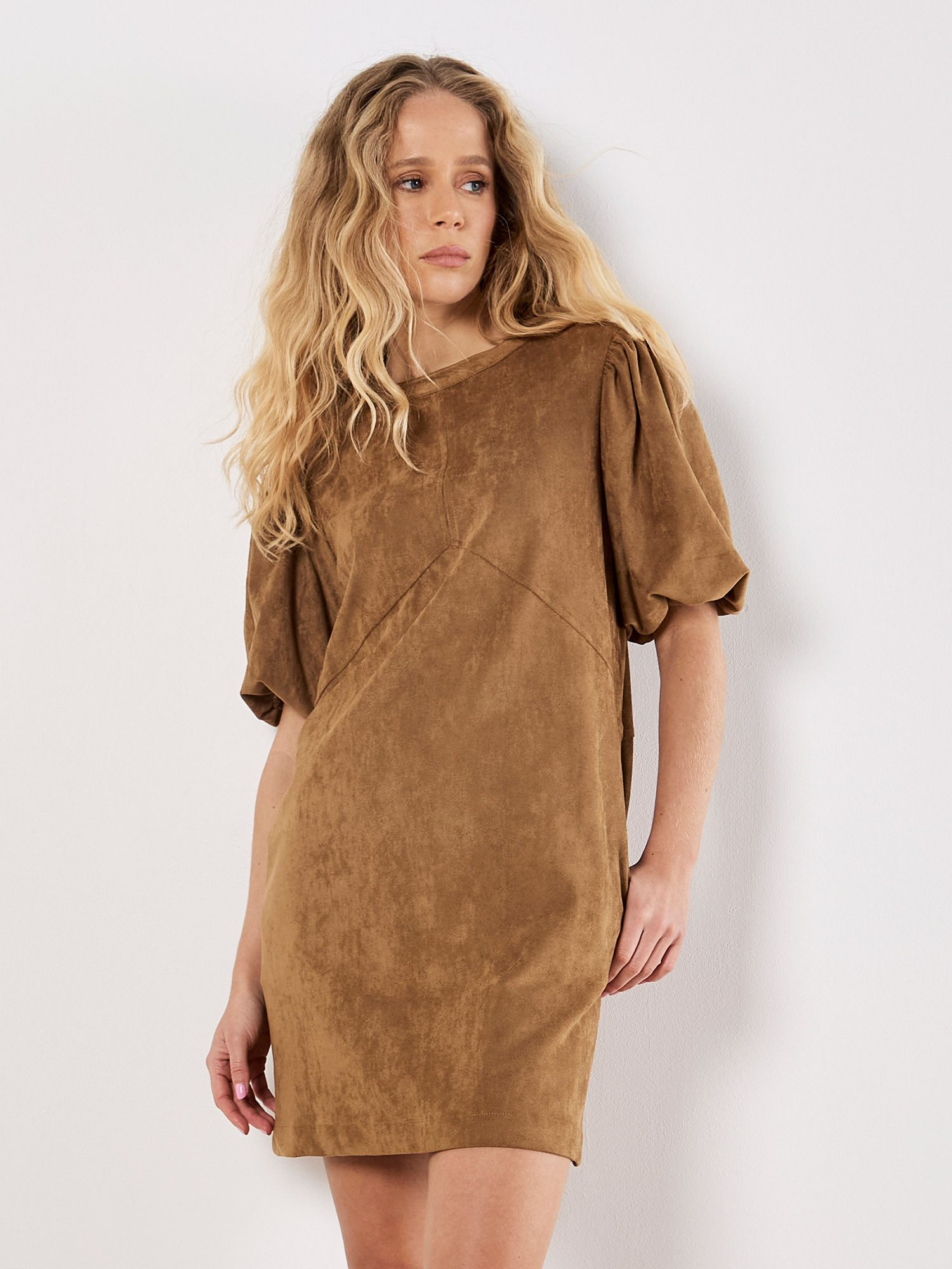 Apricot Minikleid Unifarbenes Minikleid mit Puffärmeln günstig online kaufen