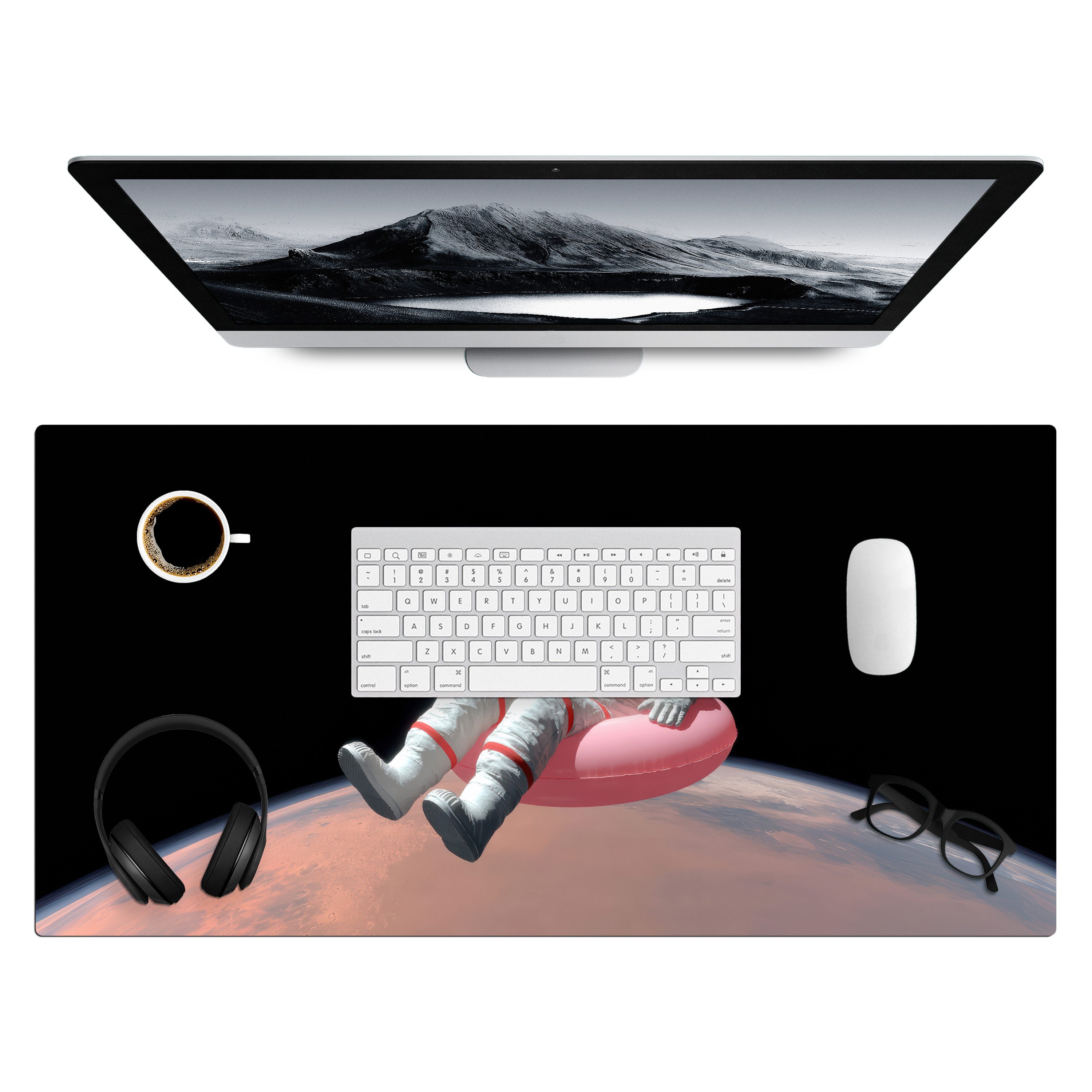 MuchoWow Gaming Mauspad Astronaut - Flamingo - Schwimmband - Rosa (1-St), Gaming Mauspad XXL, Schreibtischunterlage, Desk Mat Groß, 80x40 cm