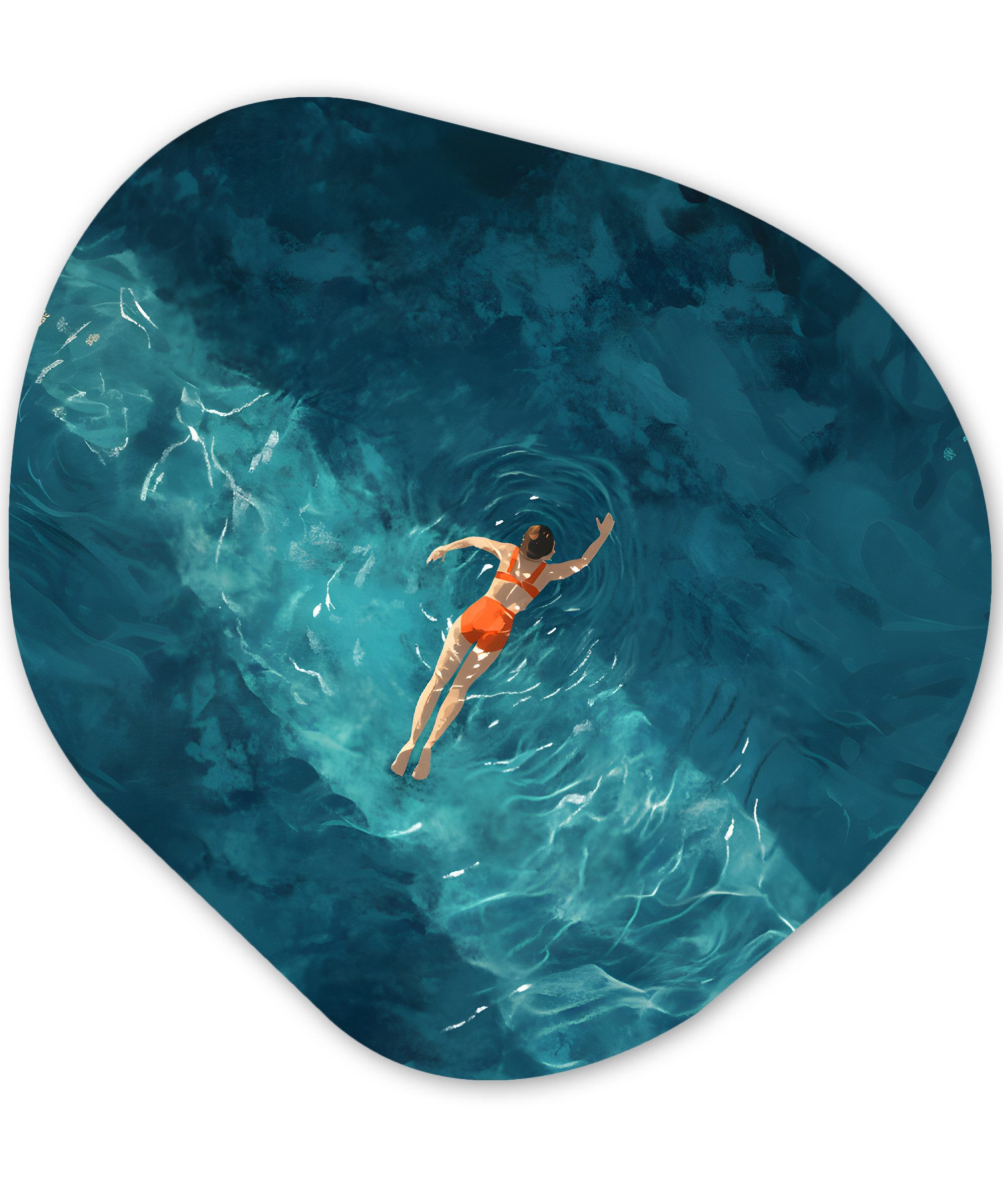 MuchoWow Gemälde Frau - Wasser - Bikini - Orange, Fotodruck (1 St), Wandbild Abstrakt, Wohnzimmer Schlafzimmer Wanddekoration, 40x40 cm