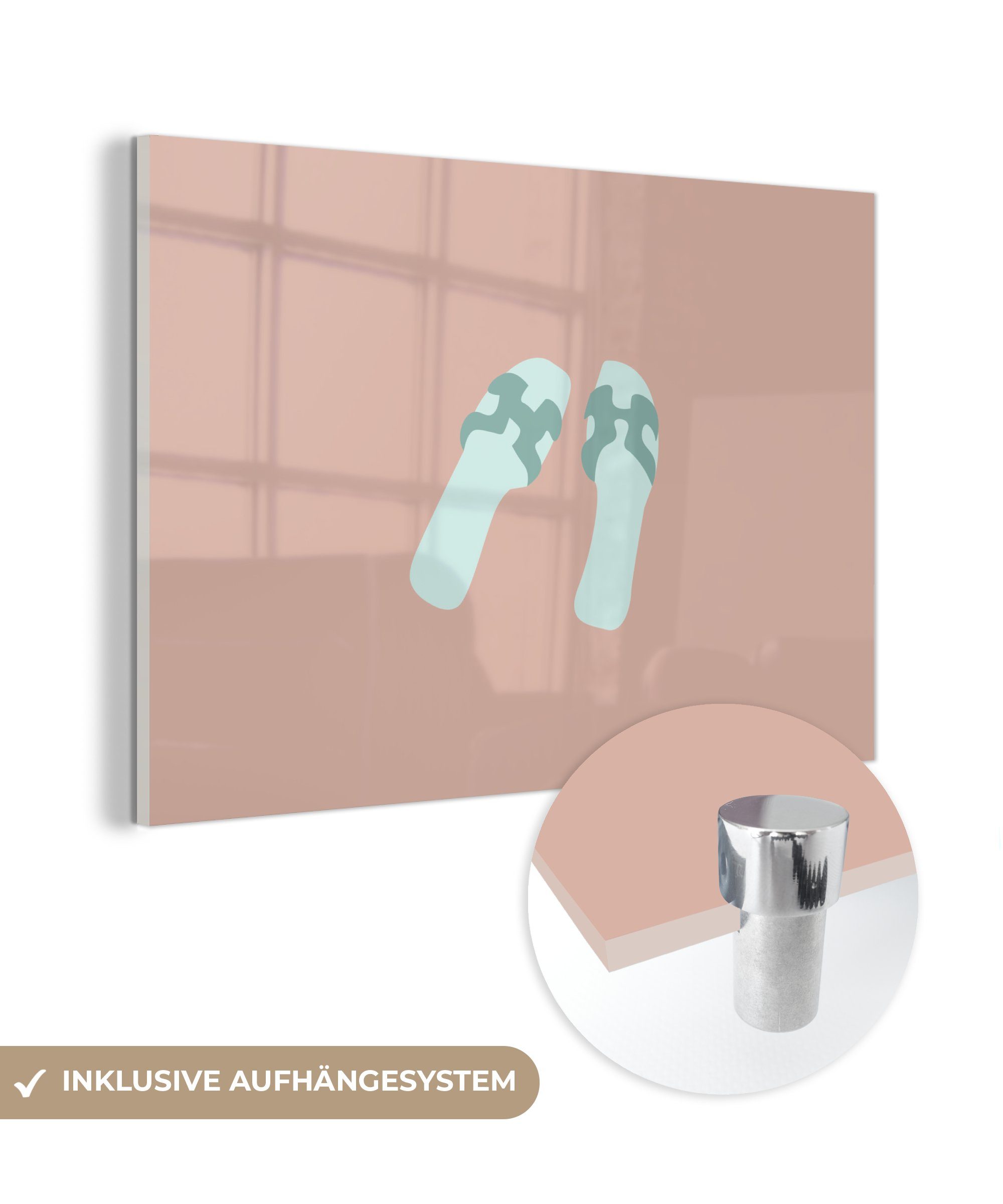 MuchoWow Acrylglasbild Sommer - Pantoffeln - Pastell, (1 St), Acrylglasbilder Wohnzimmer & Schlafzimmer | Bilder