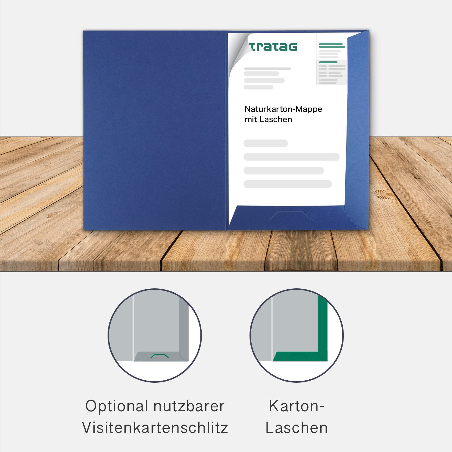 STRATAG Organisationsmappe 20 Stück Präsentationsmappen A4 mit Laschen & Visitenkartenschlitz (stabiler 350 g/m² Naturkarton, 20-St., vielseitig einsetzbar für Ihre Angebote, Exposés, Projekte, Reports), direkt vom Hersteller STRATAG