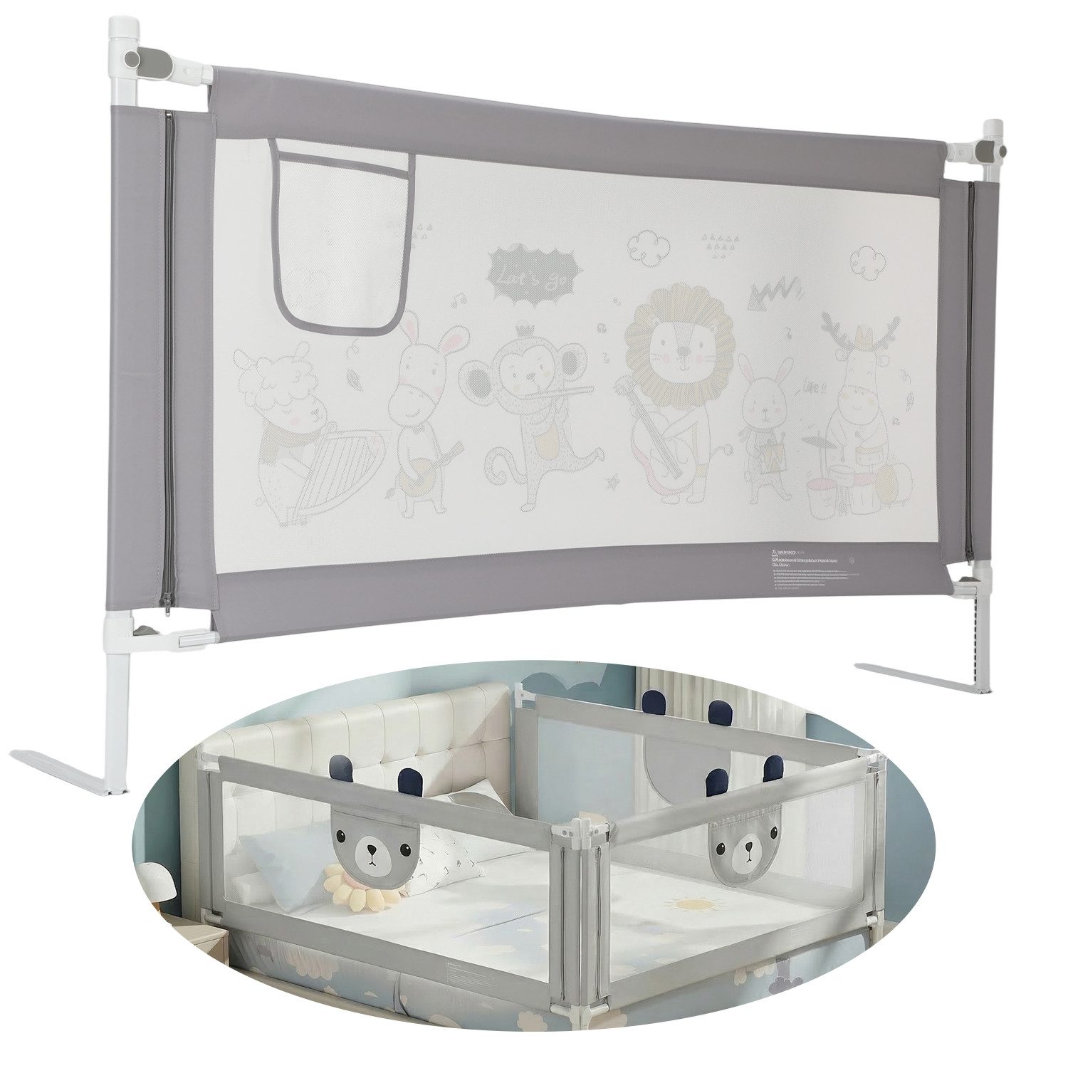 oyajia Bettschutzgitter Kinderbettgitter Babybettgitter, 150/180/200 cm,Rausfallschutz für Baby,höhenverstellbar & kombinierbar