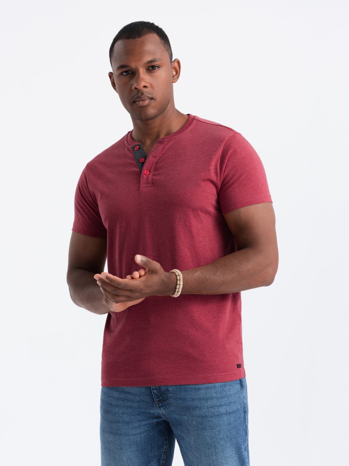 OMBRE T-Shirt Herren-T-Shirt mit rundem Henley-Ausschnitt zum Aufknöpfen günstig online kaufen