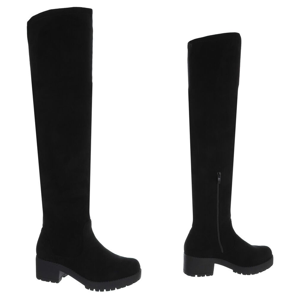 Ital-Design Elegante Overknee-Stiefel für Damen mit rutschfester Sohle Overkneestiefel (90827501) Blockabsatz Stiefel in Schwarz – Bild 4 von 5