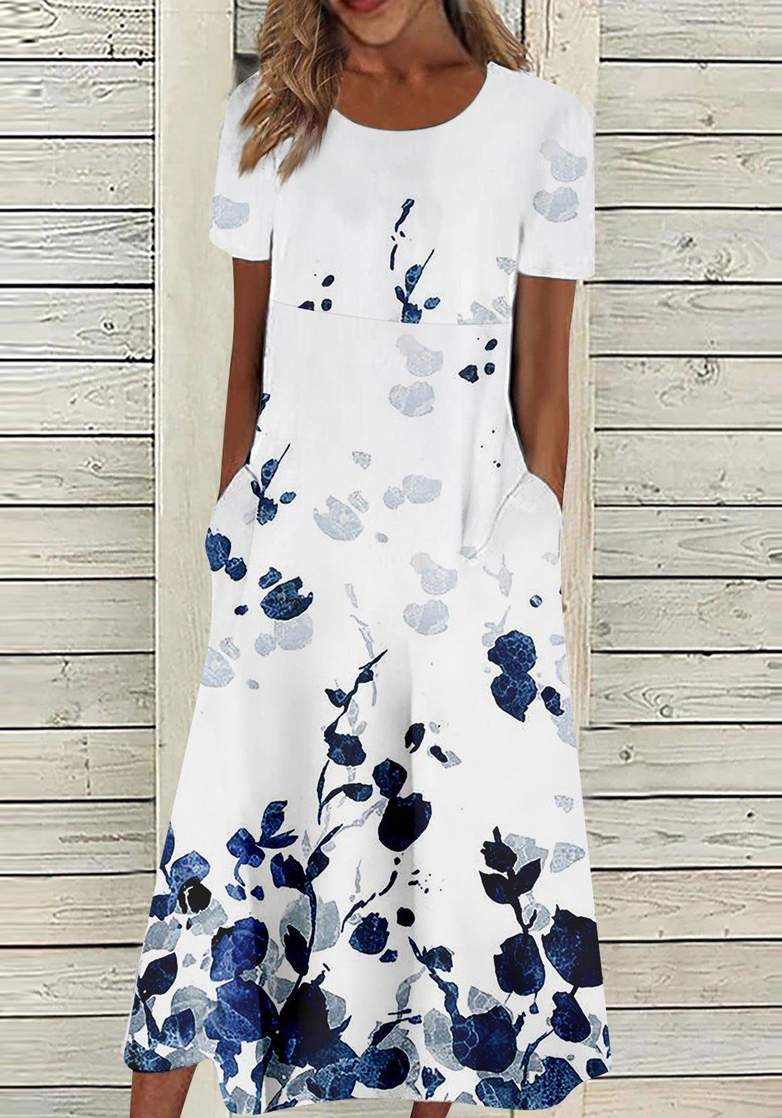 Babarella Strandkleid DMKL-01 Sommerkleid Strandmode Damen Kleid mit Druck Weiß