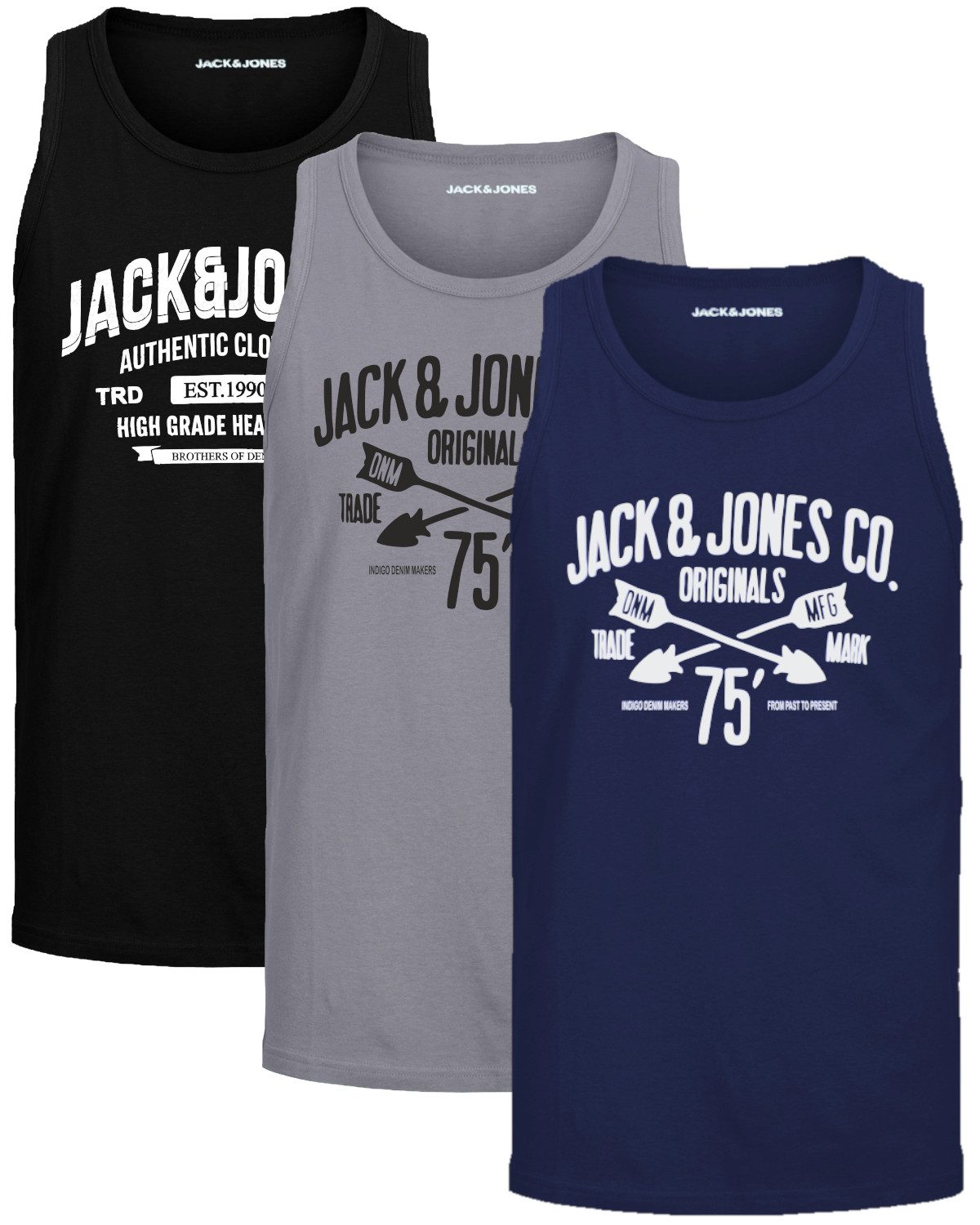 Jack & Jones Tanktop Bequemes Slimfit Shirt mit Printdruck (3er-Pack) mit Print