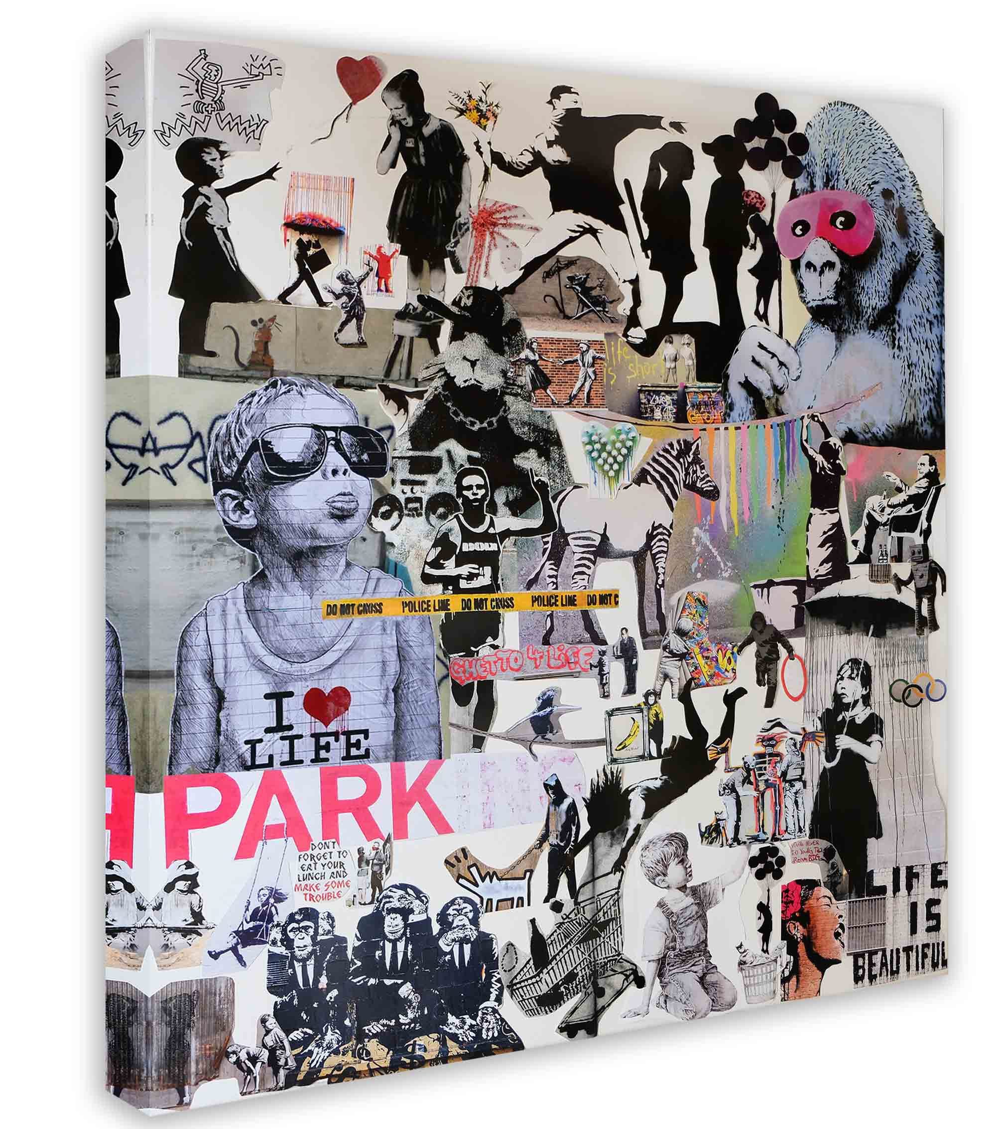 Gemälde Banksy bilder Collage XXL / Leinwandbild street art zum Aufhängen