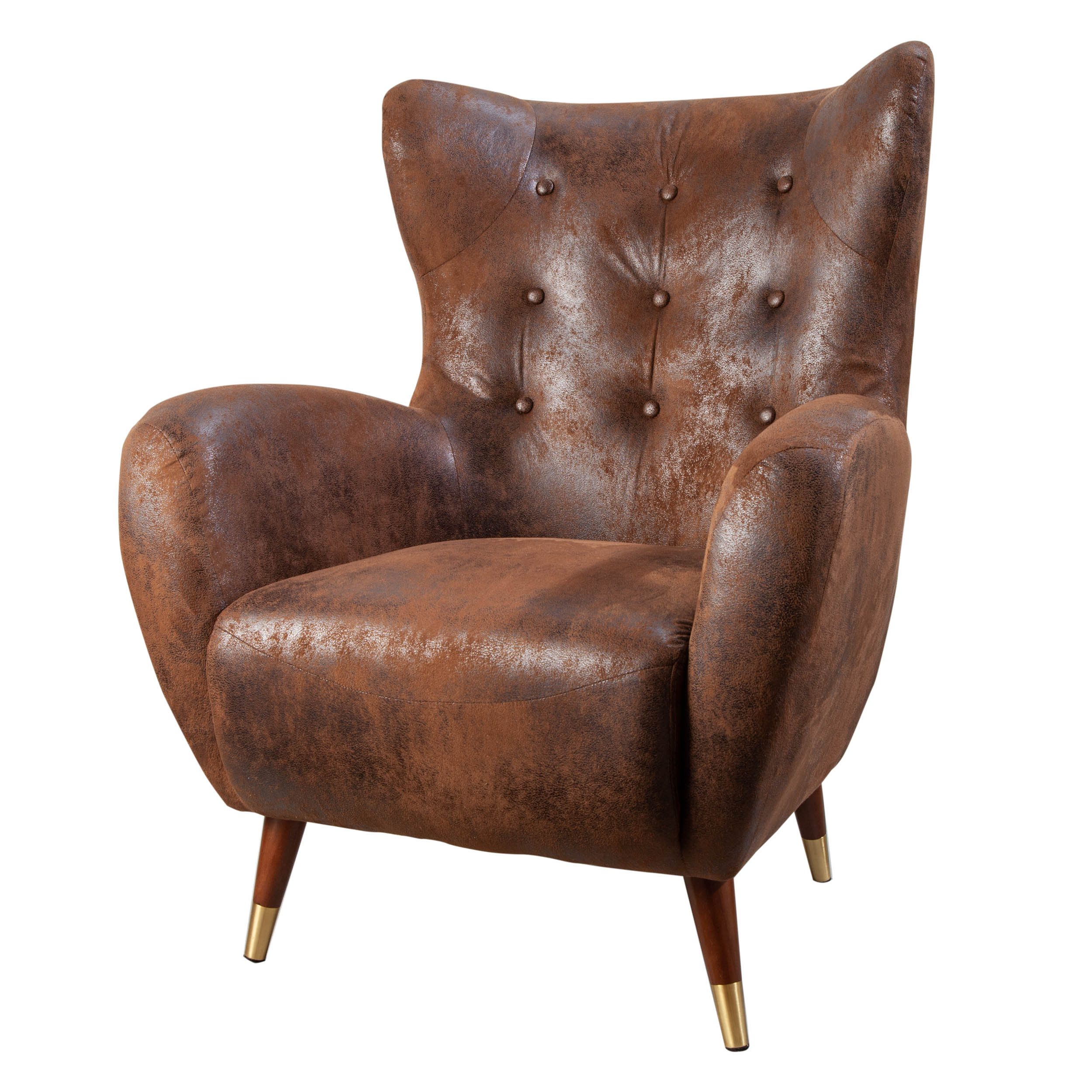 riess-ambiente Ohrensessel DON antik braun/gold · Ohrensessel mit Fußkappen günstig online kaufen