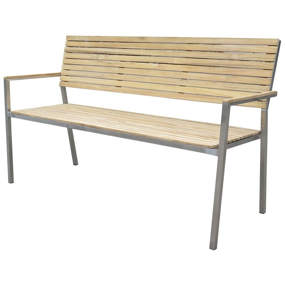 Lomadox Gartenbank HGA-120, Bank Garten Outdoor 3-Sitzer Teak Teakholz Edelstahl 150/86/56 cm