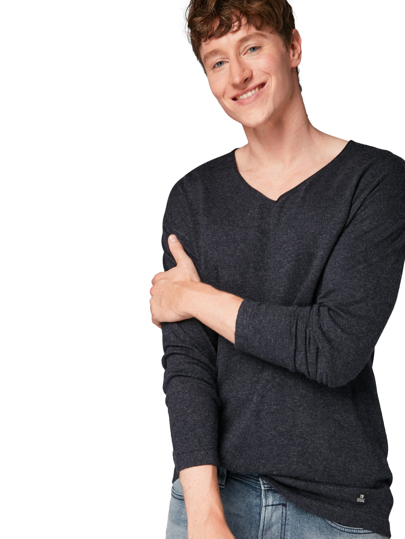 V-Ausschnitt-Pullover V-Neck Langarmshirt Cozy 5769