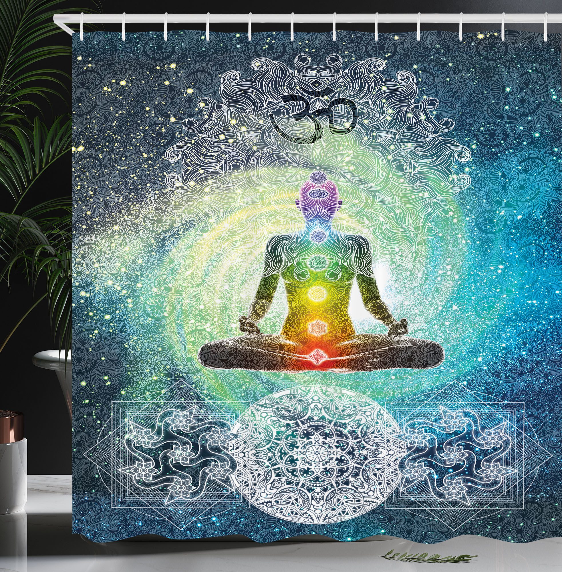 Abakuhaus Duschvorhang Moderner Digitaldruck mit 12 Haken auf Stoff Wasser Resistent Breite 175 cm, Höhe 200 cm, Yoga Mandala Zen Chakra Motiv