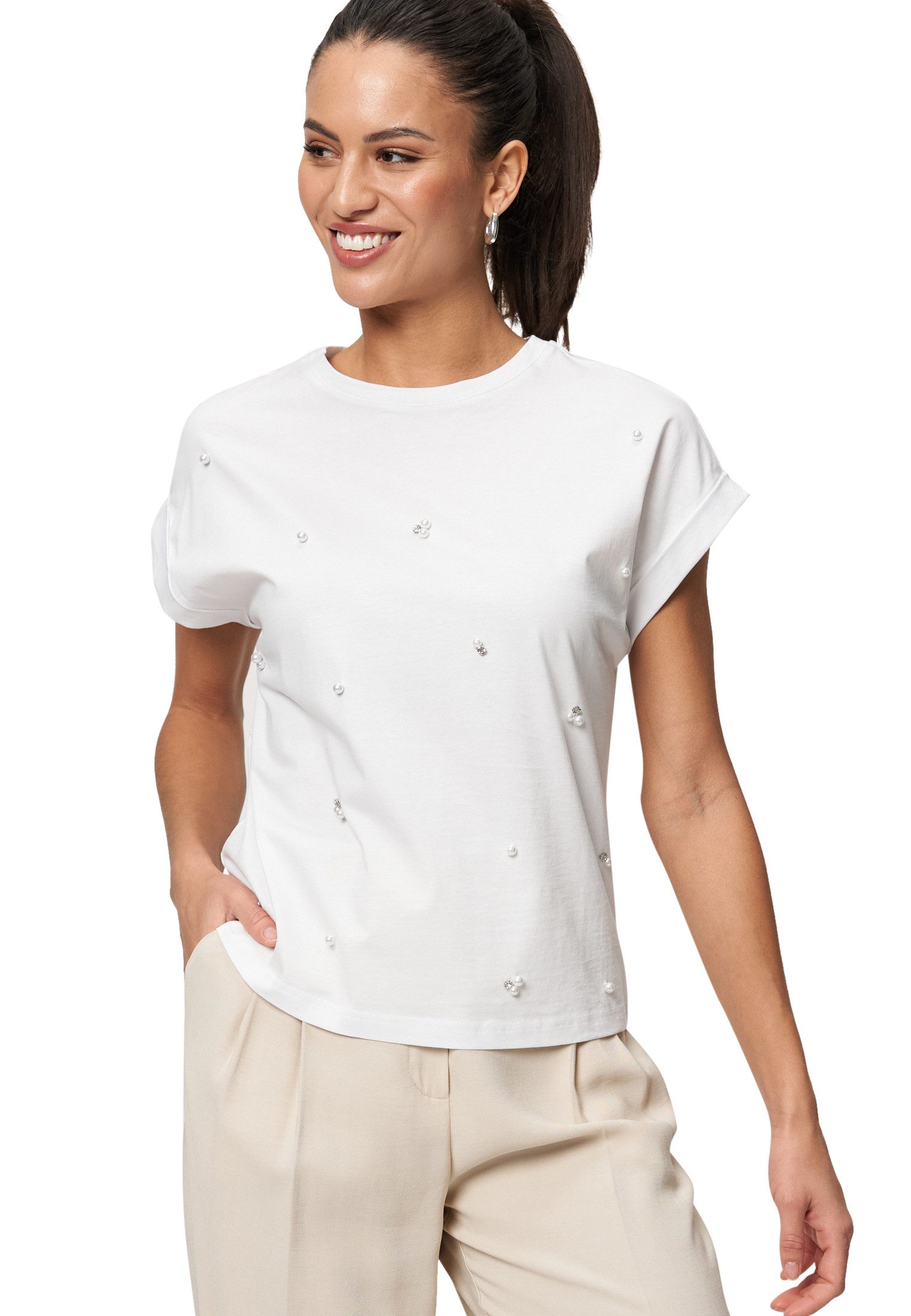 Kurzarmshirt zero Oversized-Shirt mit Perlen
