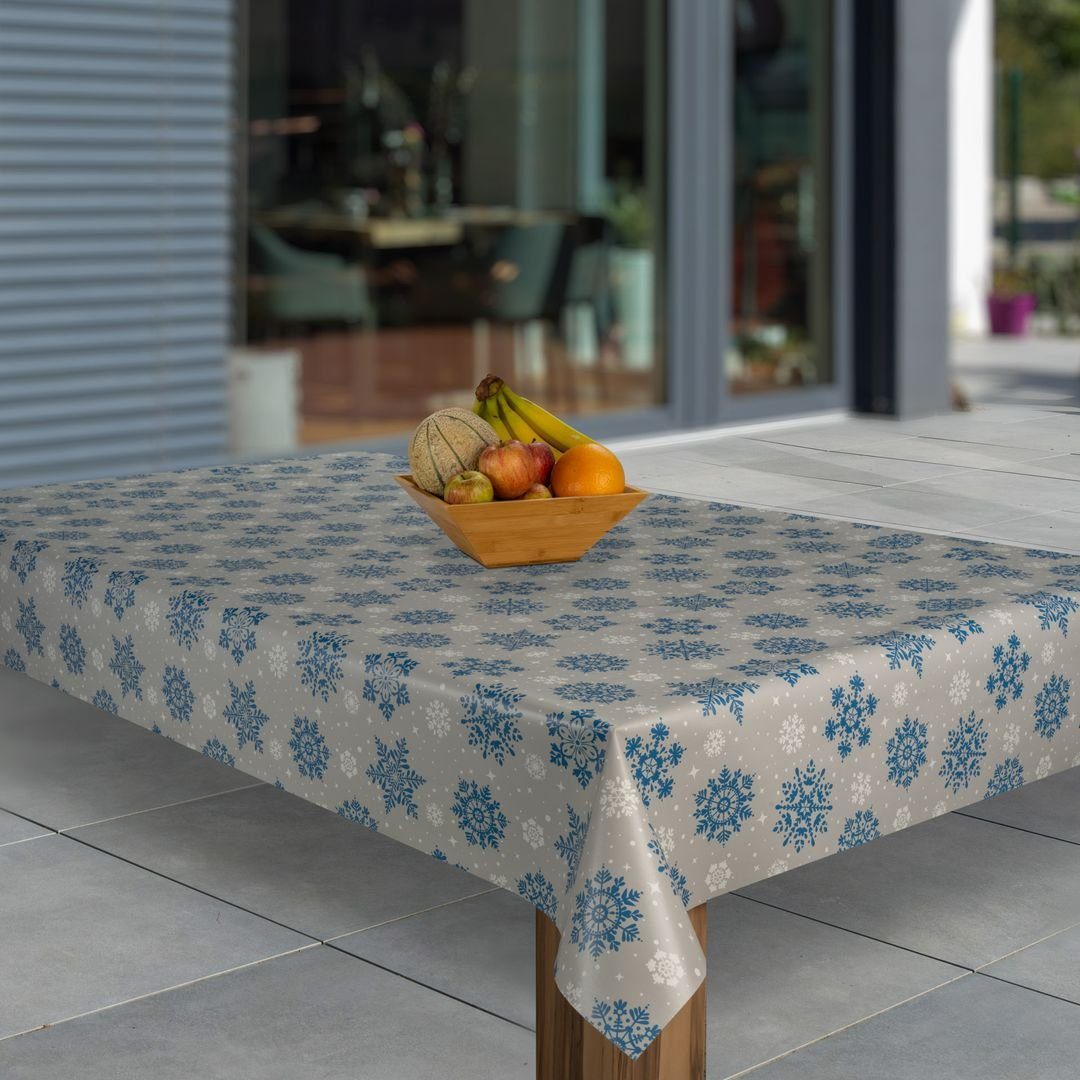 laro Tischdecke Wachstuch-Tischdecken Weihnachten Schneeflocke Weiß Beige r günstig online kaufen