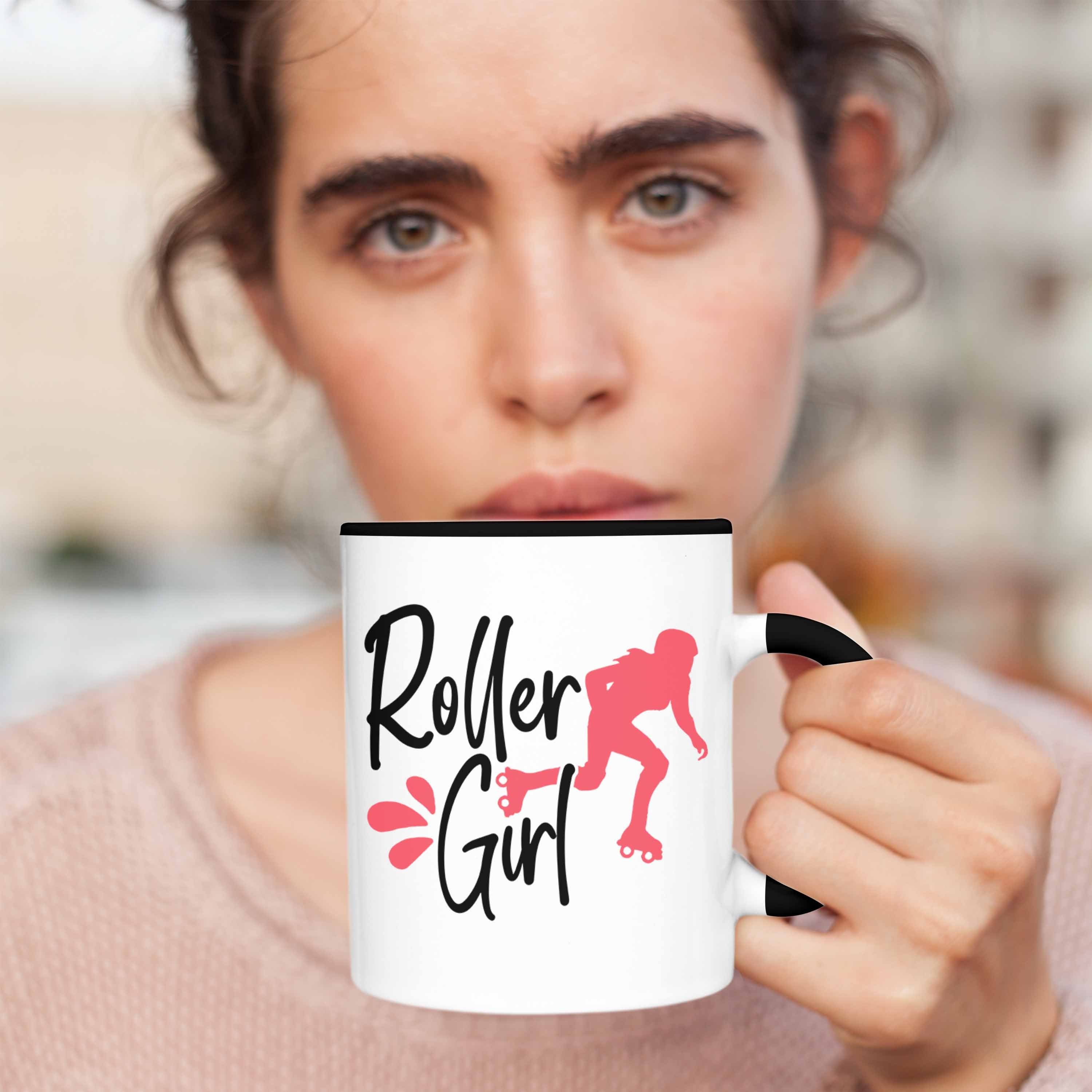 Trendation Tasse Lustige Rollschuh Tasse für Girls Girl" Roller "Roller Schwarz Geschenk Nostal
