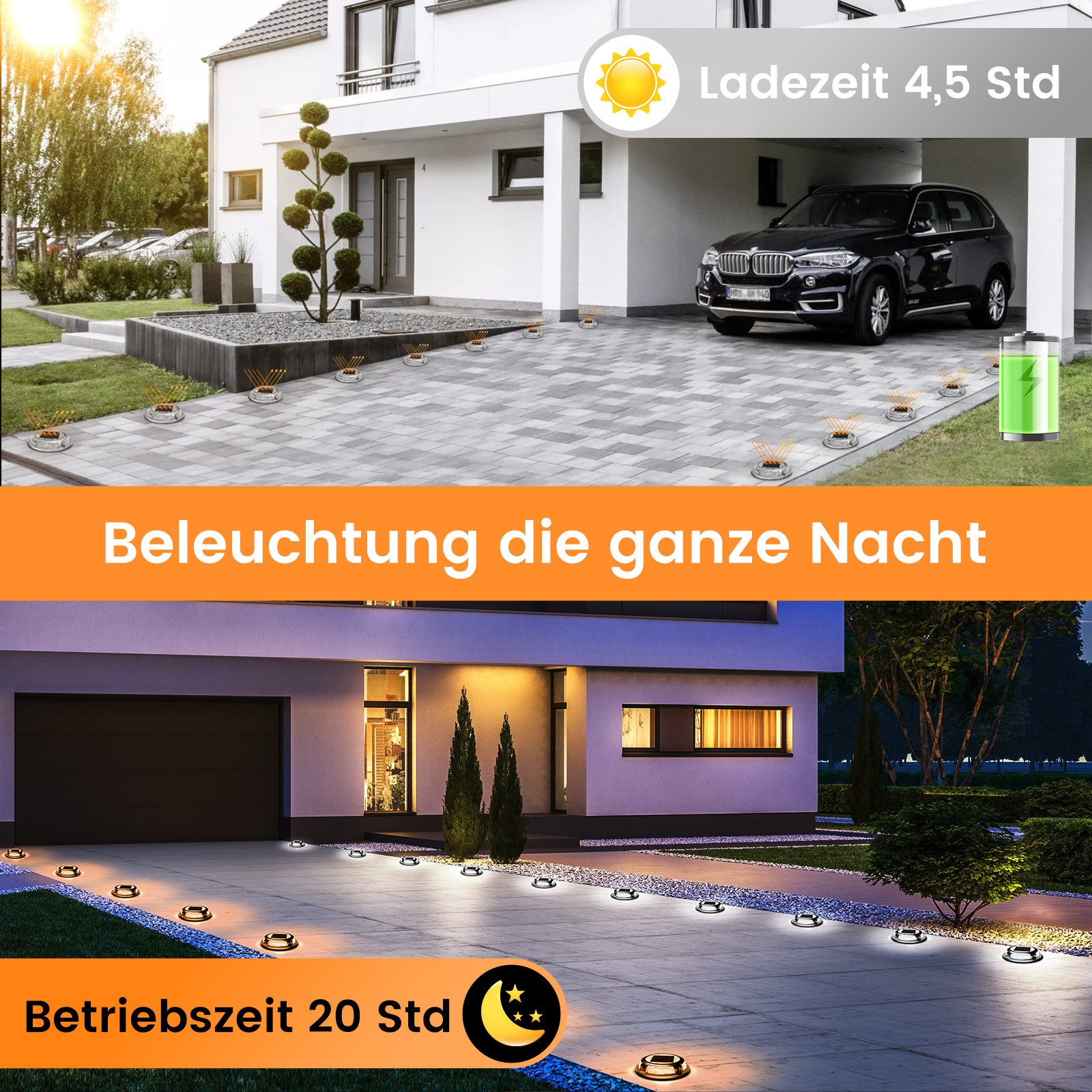 Quntis LED Solarleuchte 4/8 Stück Solarlampen Außen/draußen, Dimmbar Gartenleuchte für Terasse, Solarbetrieben; Automatisches Ein/Aus; Langlebige LEDs, LED fest integriert, Warmgelb, Solar-Deckleuchten Außen, 20t belastbar, Warmweiß, für Weg Deck Garage