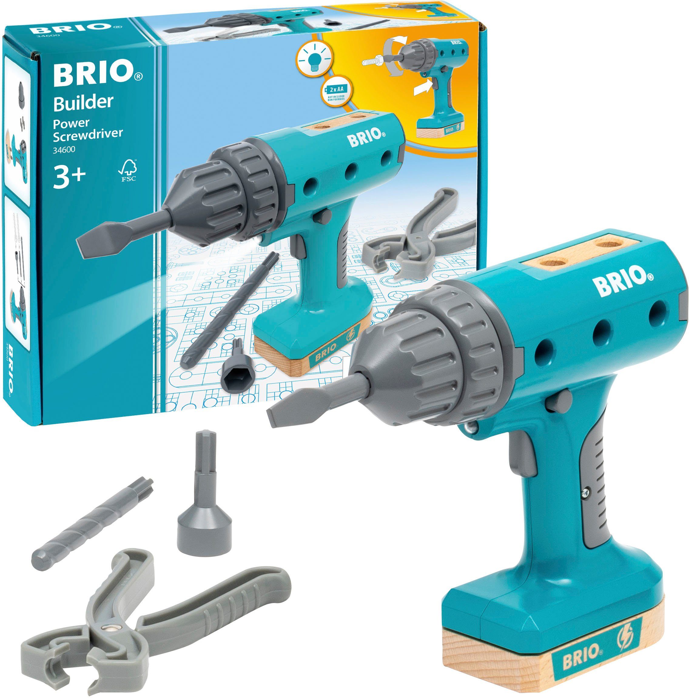BRIO® Kinder-Akkuschrauber Builder Akkuschrauber, FSC®- schützt Wald -  weltweit, Befestige und Löse Schrauben und Bolzen ganz einfach
