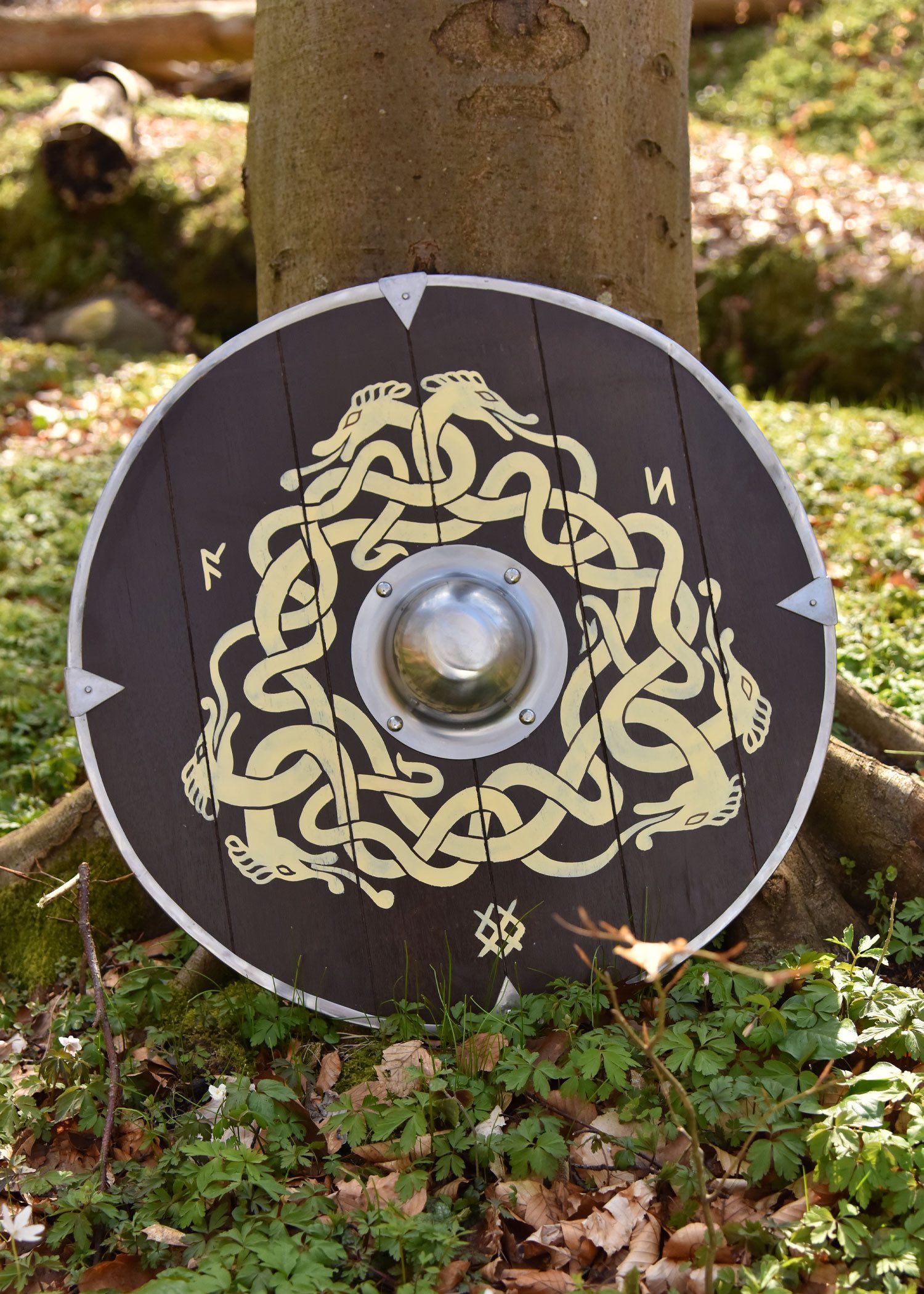 Battle Merchant Wikinger-Kostüm Angelsächsischer Schild mit Schlangenmotiv und Runen, 61 cm (24 Zoll)