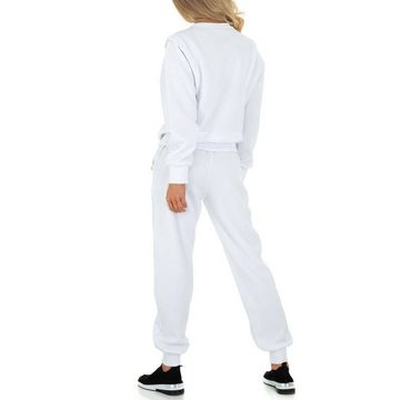 Ital-Design Freizeitanzug Damen Freizeit, Knopfleiste Stretch Jogging- & Freizeitanzug in Weiß