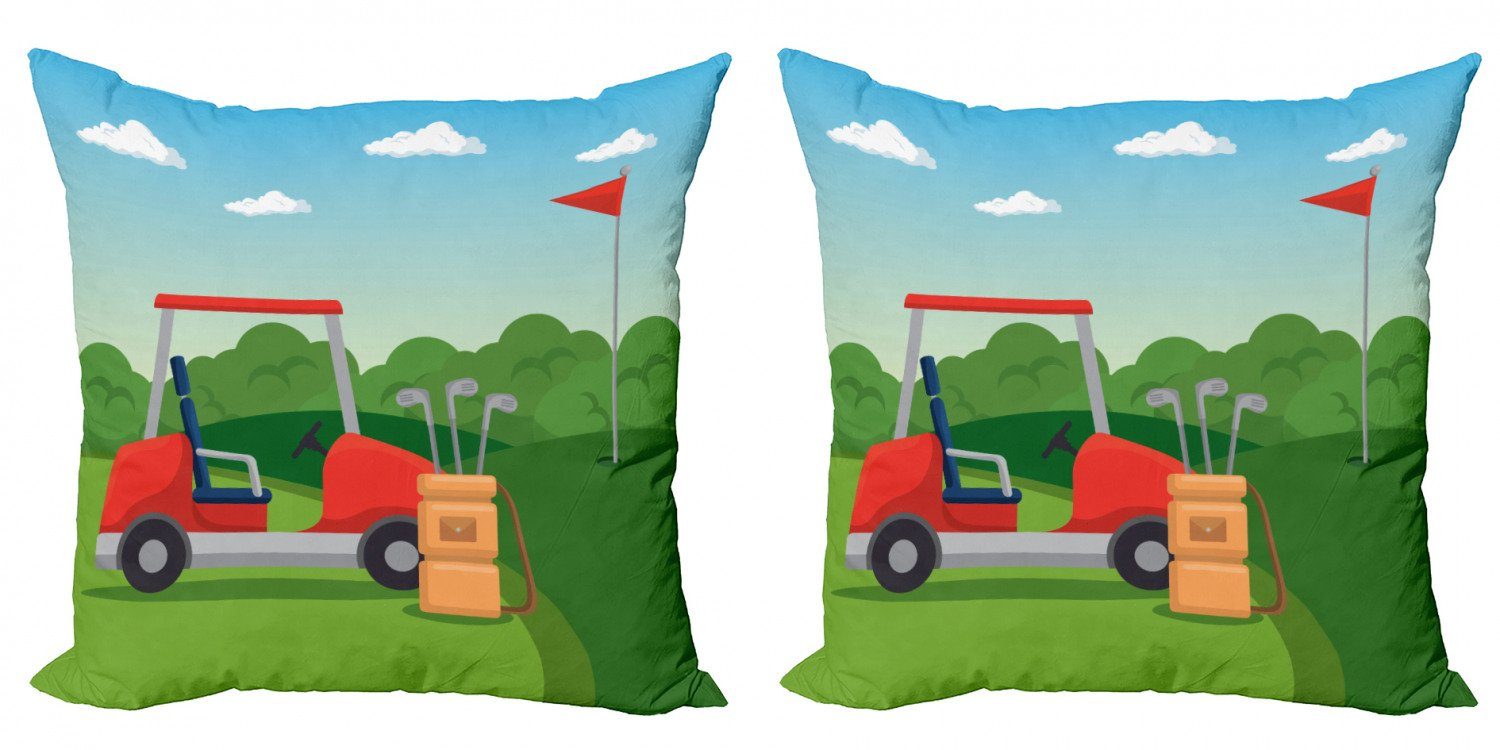 Kissenbezüge Modern Accent Doppelseitiger Digitaldruck, Abakuhaus (2 Stück), Golfplatz-Szene Club Car und Flagge