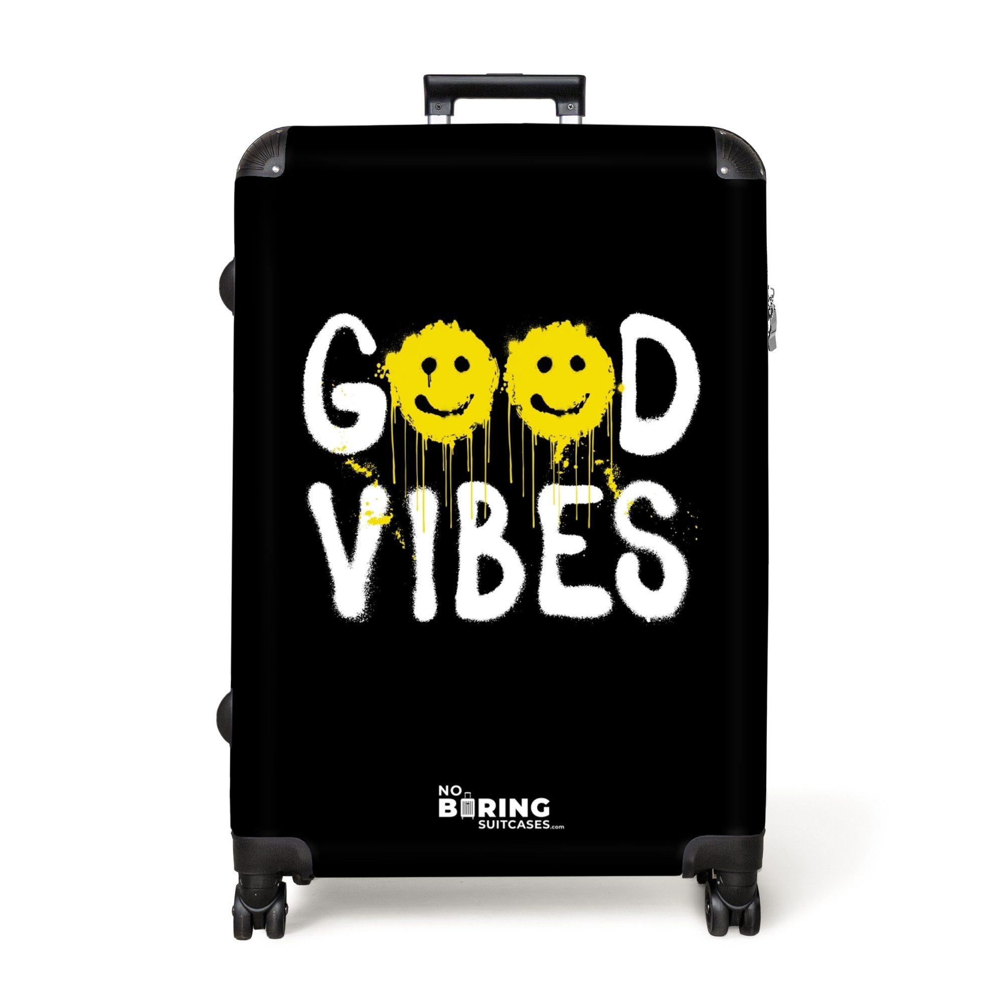 NoBoringSuitcases.com© Hartschalen-Trolley Zitat "Good Vibes" als günstig online kaufen