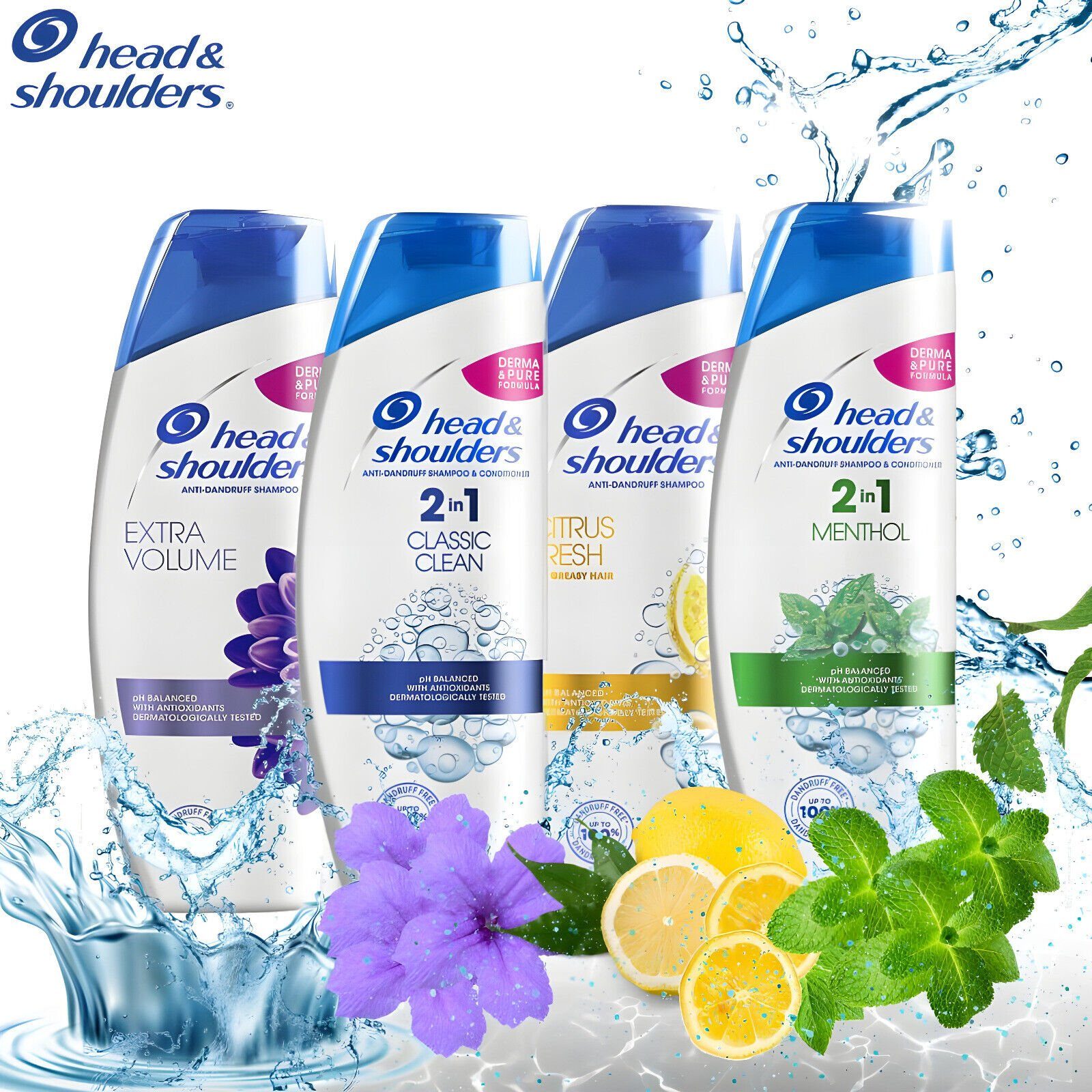 Head and Shoulders Haarshampoo 2in1 Anti Schuppen, 1er 3er 6er - Pack, 360 ml, Citrus, Classic, Menthol, Volume