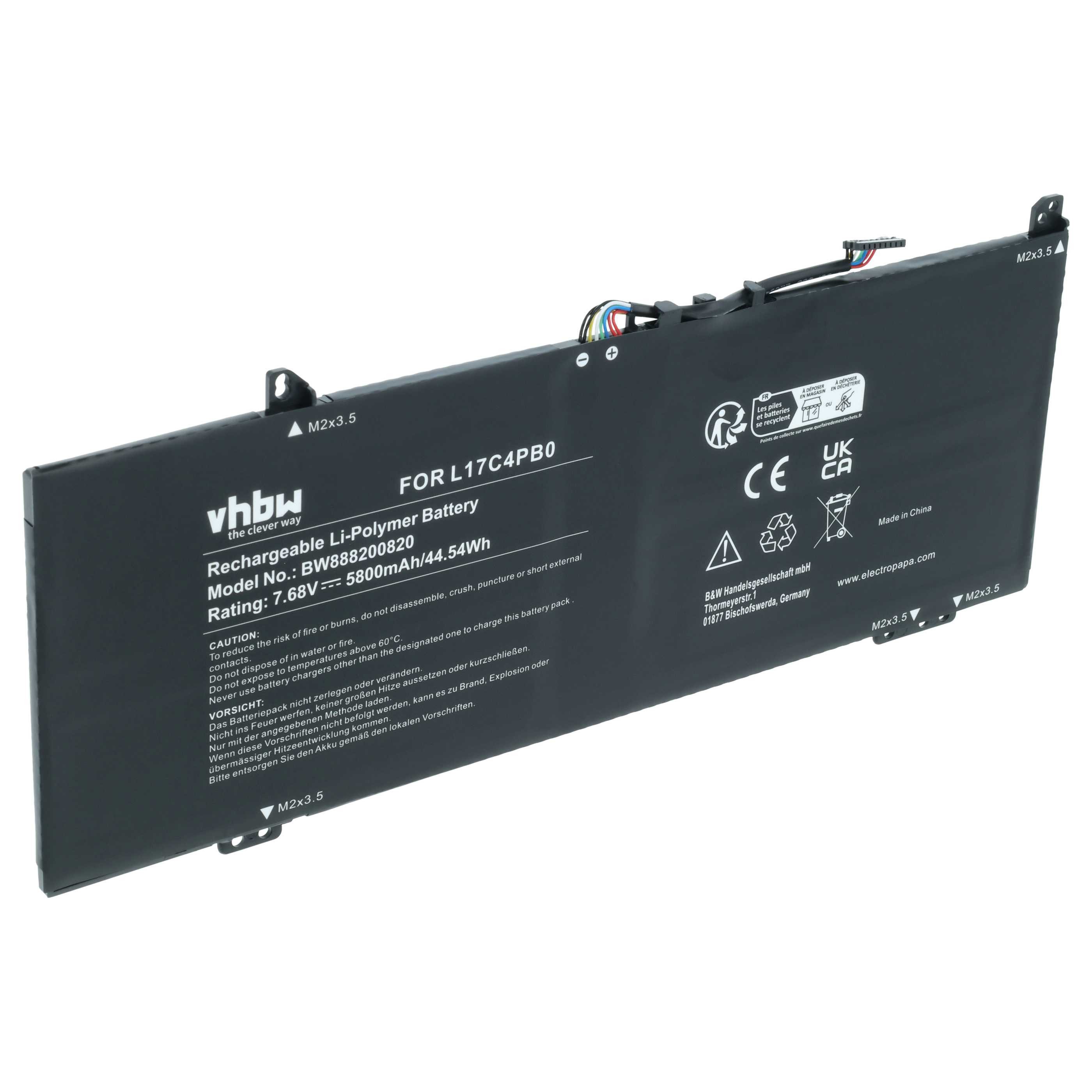 vhbw Akku passend für Lenovo Yoga 530-14, 530, 530-14ARR, 530-14IKB Laptop-Akku Akku Li-Polymer 5800 mAh (7,68 V, 1 St), Leistungsfähiger Austausch-Akku für Notebook, Wiederaufladbar, Jede
