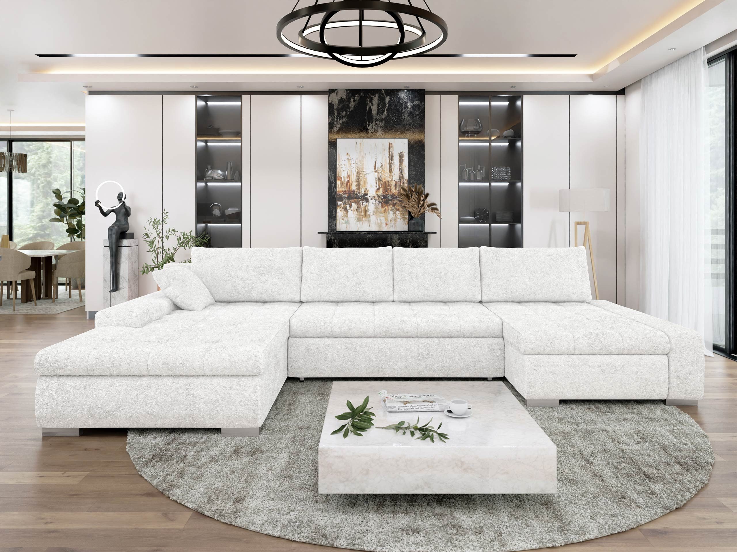 MIRJAN24 Wohnlandschaft Caro, mit Bettkasten und Schlaffunktion, Kissen, freistehendes Modell, 394x213x80 cm