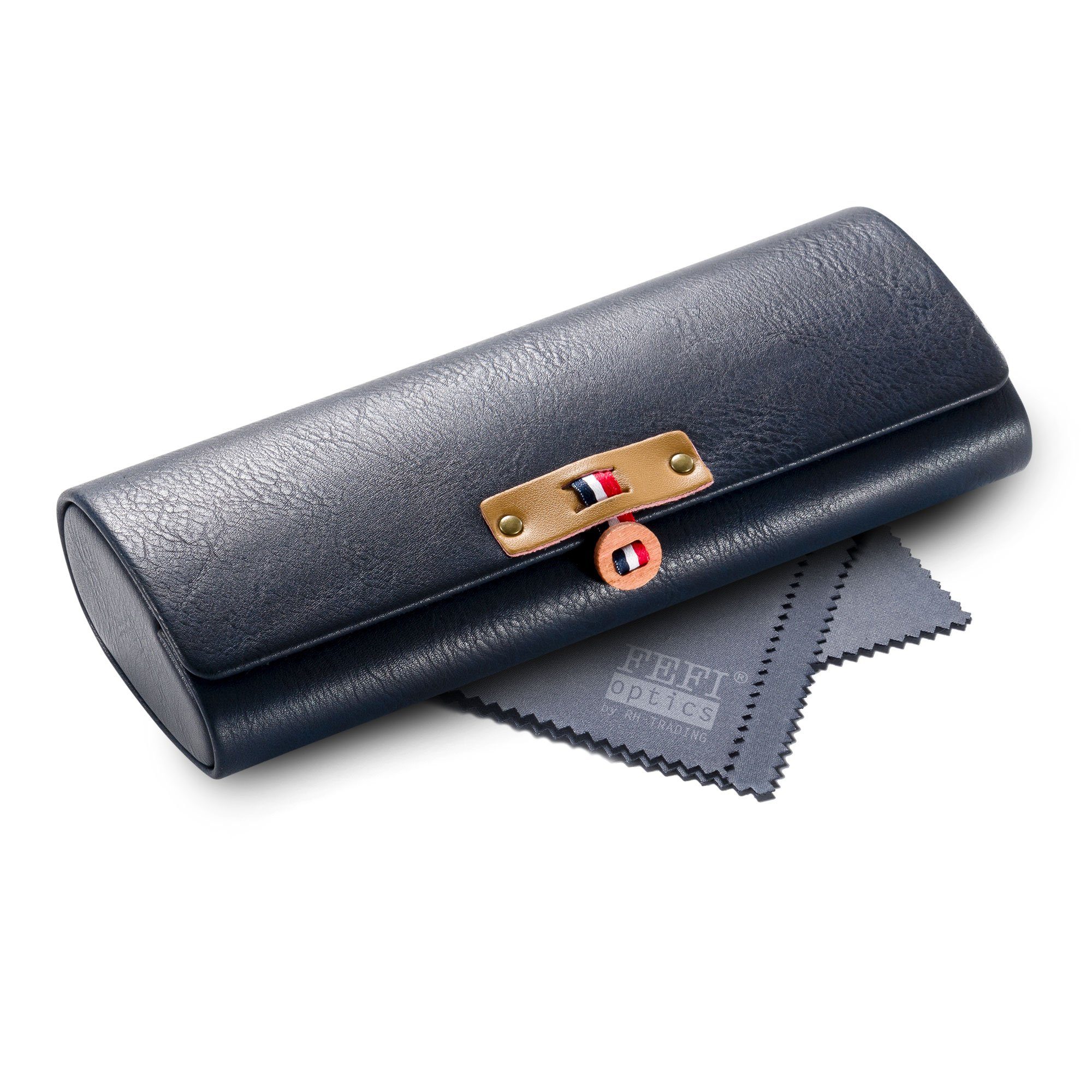Brillenetui Hochwertiges Hardcase Etui in Leder-Optik mit Applikation
