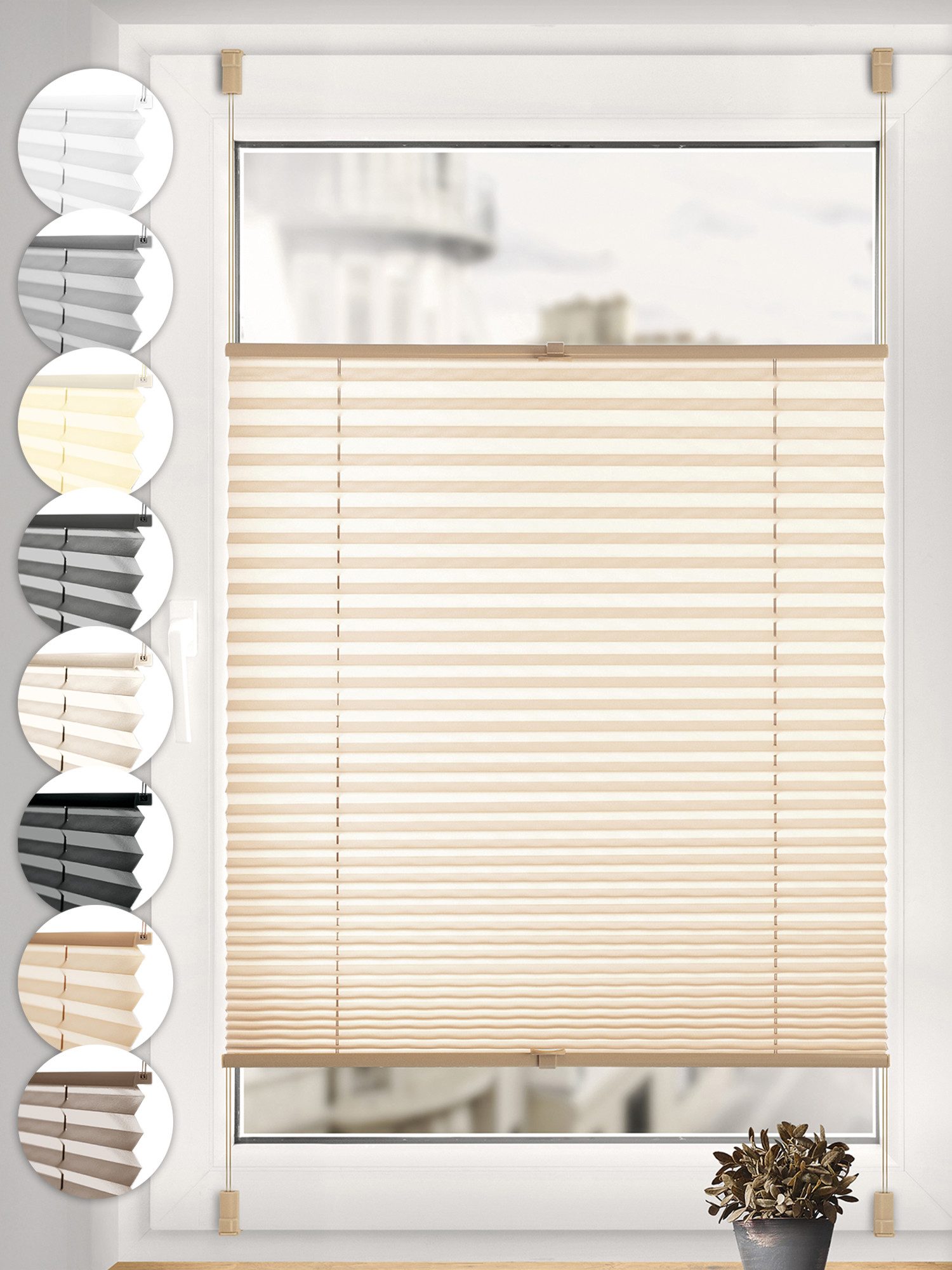 Sonello Plissee ohne Bohren Rollo Klemmfix für Fenster & Tür Lichtschutz, blickdicht, ohne Bohren, verspannt, Klemmfix, 25cm x 100cm Beige Faltrollo, Easyfix, Sonnenschutzrollo, Jalousie