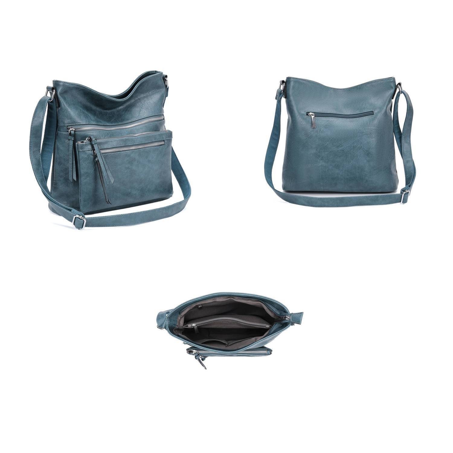 ITALYSHOP24 Schultertasche Damen Tasche Umhängetasche Shopper CrossOver Handtasche Henkeltasche, Hobo Bag Freizeit Damentasche Crossbody Reise City Bag Leder Optik