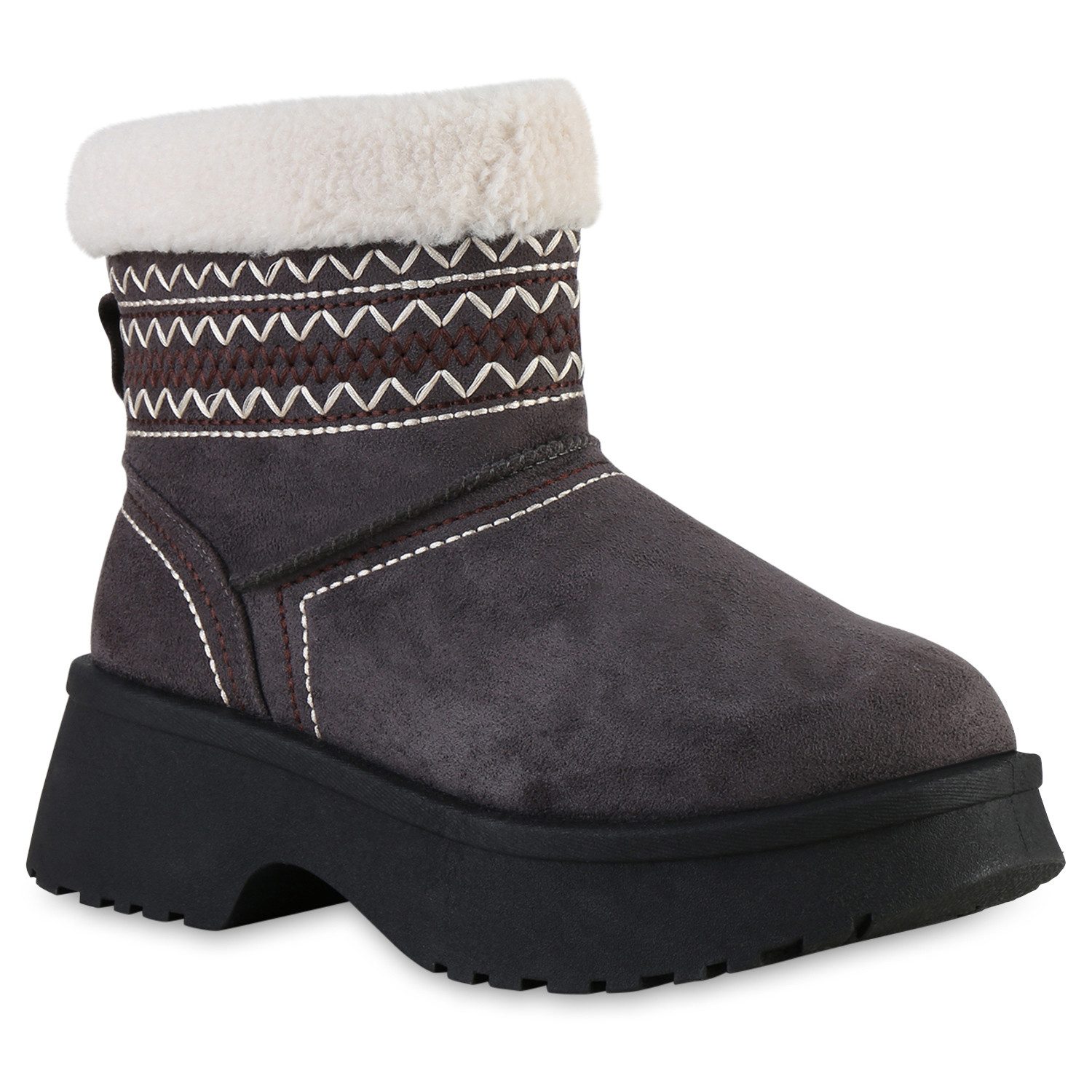 VAN HILL 841861 Winterstiefelette Damen Warm Gefütterte Winter Boots Stiefeletten Kunstfell