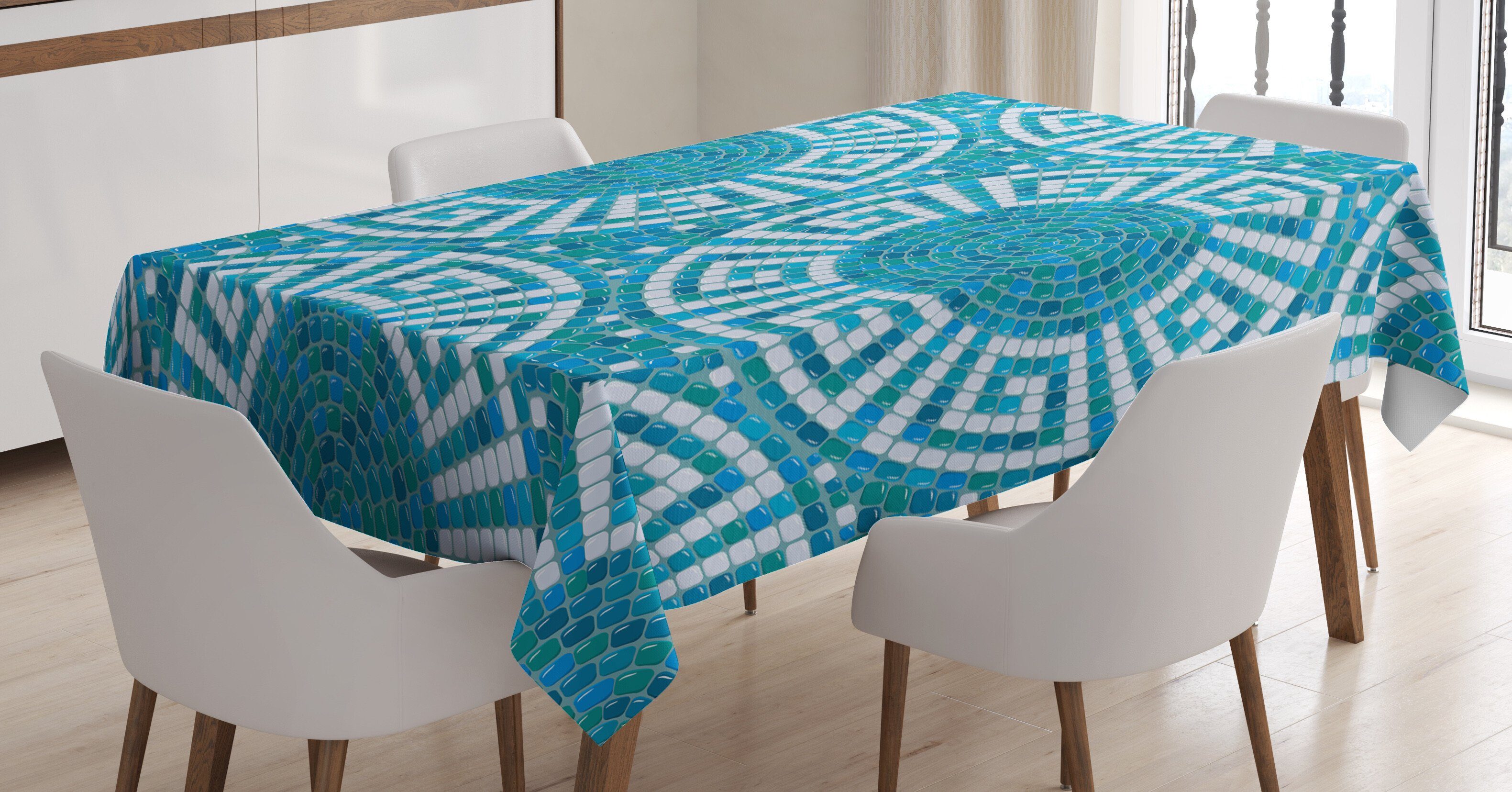 Abakuhaus Tischdecke Farbfest Waschbar Für den Außen Bereich geeignet Klare Farben, Wasser Greek Meander-Mosaik-Fliesen | Tischdecken