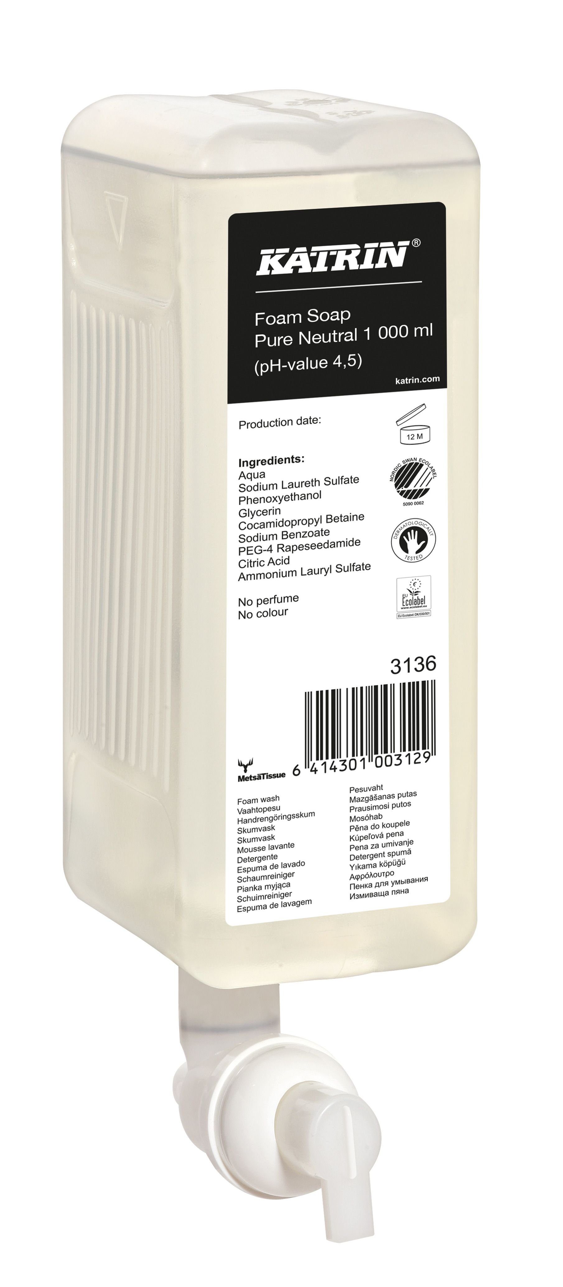 Katrin Seifenspender 500 Ml Weiß – Für Flüssigseife & Desinfektion, Inkl. Braille-Beschriftung