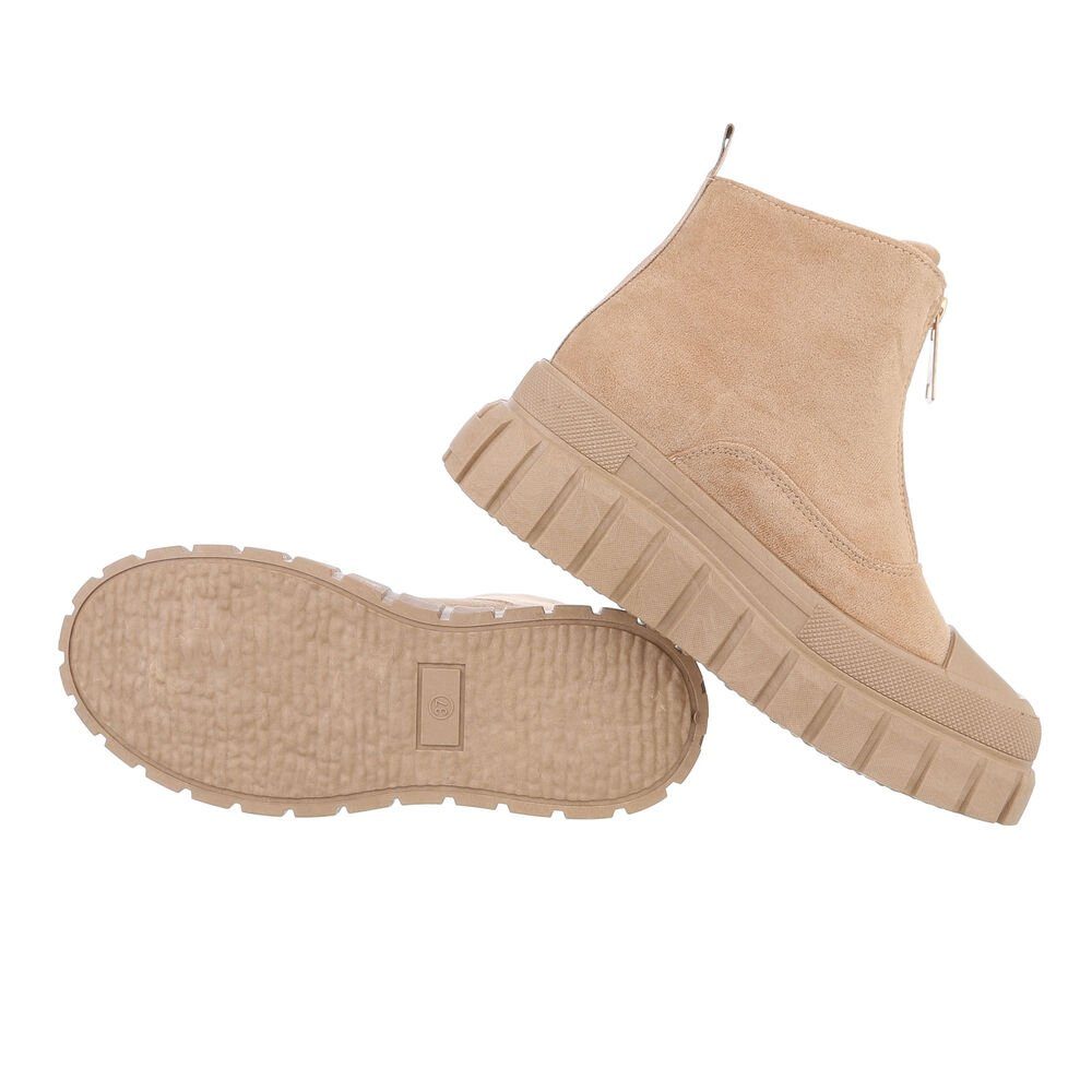 Ital-Design Damen Freizeit Plateaustiefelette Flach Plateaustiefeletten in Hellbraun