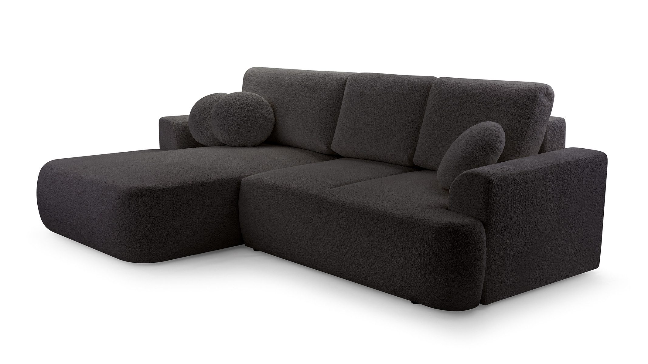 Beautysofa Ecksofa VENTO L mit Schlaffunktion, mit Bettkasten, mit Schlaffunktion, höhe Qualitat Bouclestoff Coral