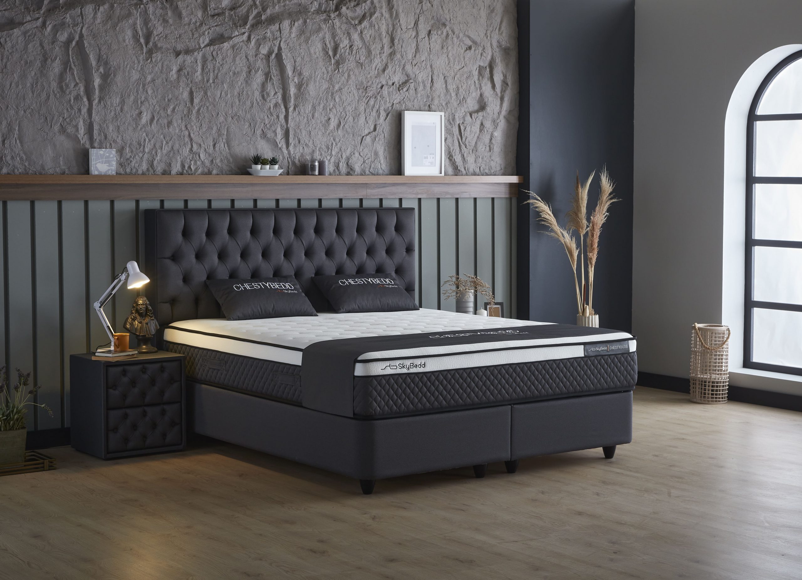 Viva Möbel Boxspringbett CHESTY (120 x 200 cm, ohne Nachttisch), Doppelbett mit Bettkasten - zeitloses Design