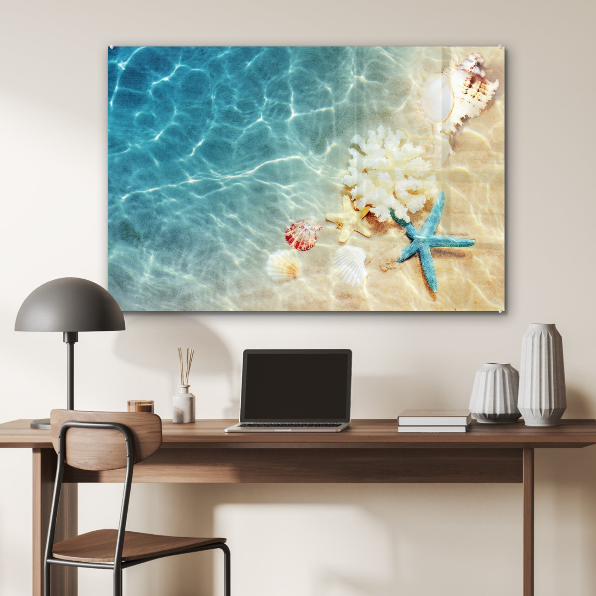 (1 - Meer MuchoWow Schlafzimmer Muscheln Acrylglasbild Sommer, Wohnzimmer Acrylglasbilder - St), &