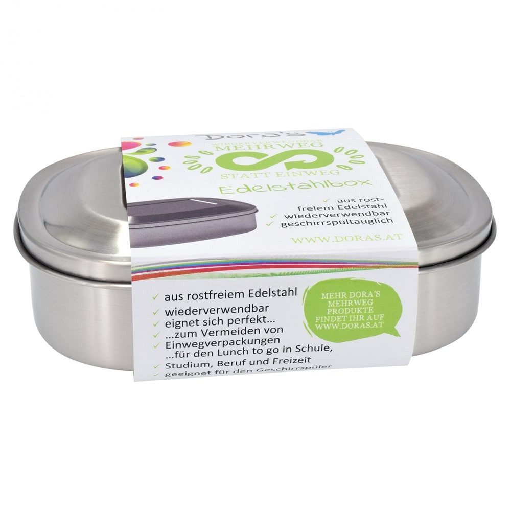 Dora's Lunchbox Edelstahl Lunchbox 0,6l – Plastikfreie Brotdose & Vesperdose, 100 % Plastikfrei - Langlebig - Pflegeleicht - 16,5 x 11,5 x 4,5 cm