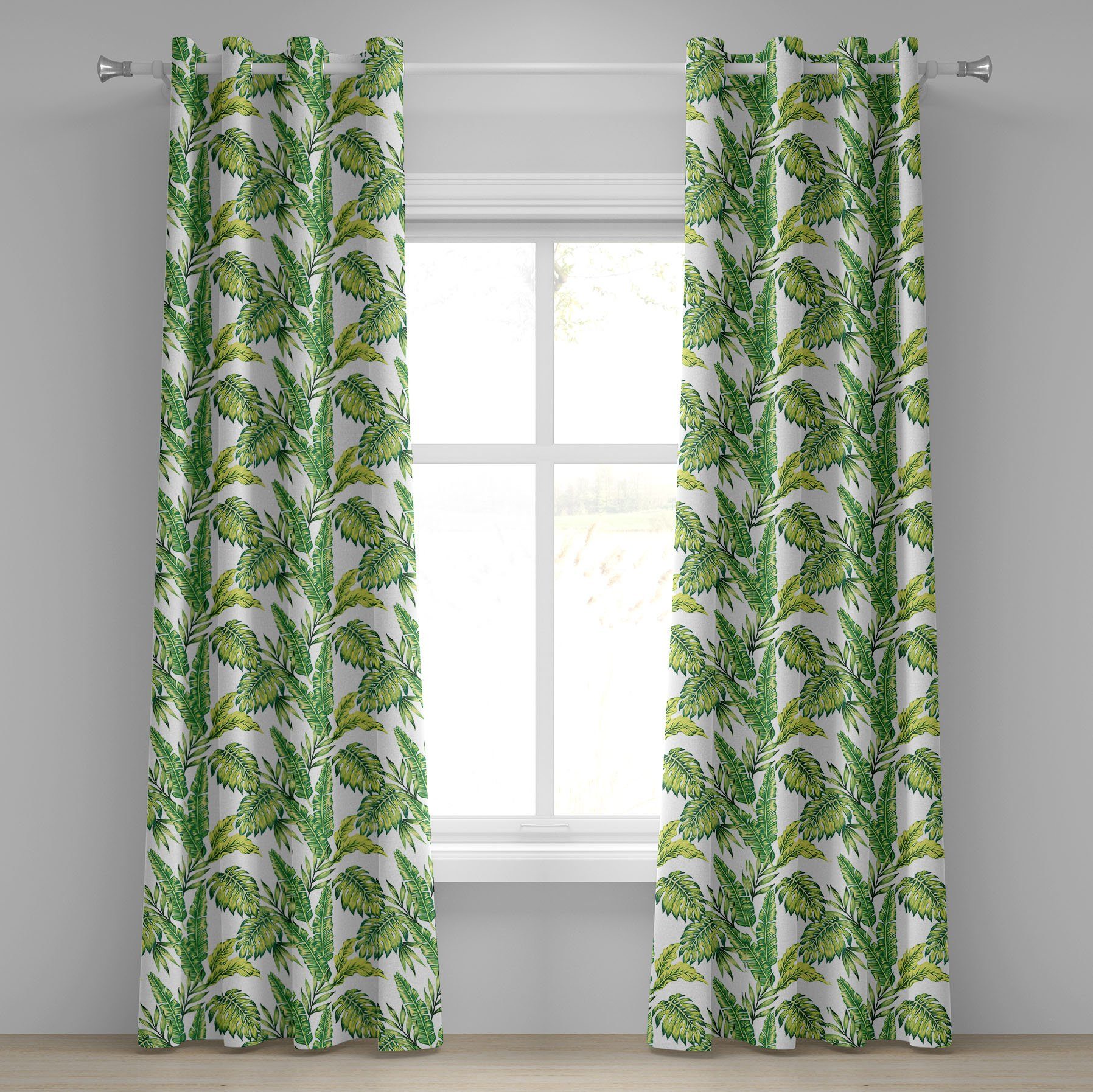 Gardine Dekorative 2-Panel-Fenstervorhänge für Schlafzimmer Wohnzimmer, Abakuhaus, Urwald Bamboo Palms Laub