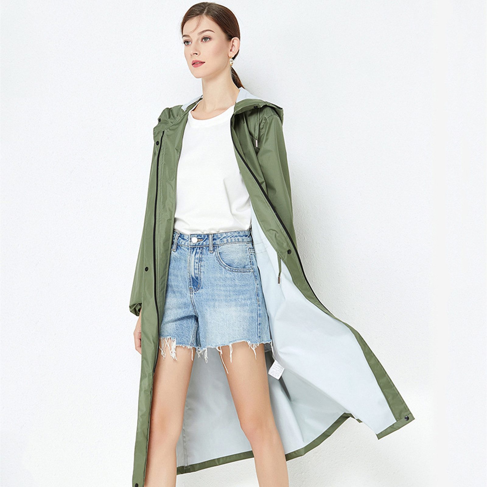 MOPUEA Regenjacke Lange Regenjacke Wasserdicht Winddicht Leicht Faltbar Outdoor Jacke (Regenjacke für Alltag, Reisen und wechselhaftes Wetter, Leicht faltbar, spart Platz im Rucksack oder Koffer) Wasserdicht, winddicht, leicht und pflegeleicht