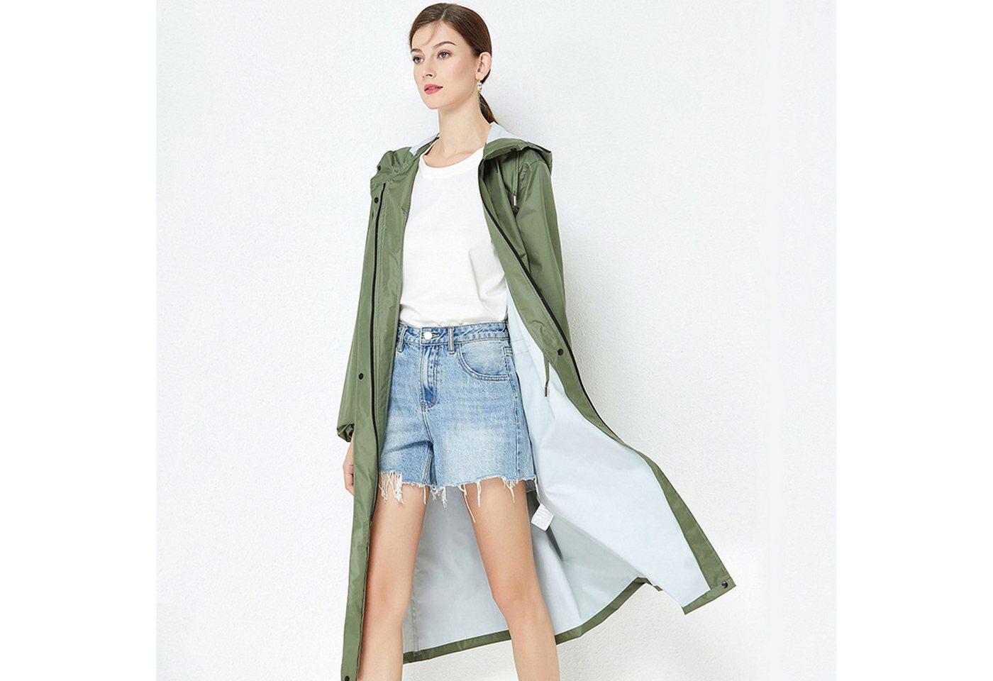 MOPUEA Regenjacke Lange Regenjacke Wasserdicht Winddicht Leicht Faltbar Outdoor Jacke (Regenjacke für Alltag, Reisen und wechselhaftes Wetter, Leicht faltbar, spart Platz im Rucksack oder Koffer) Wasserdicht, winddicht, leicht und pflegeleicht