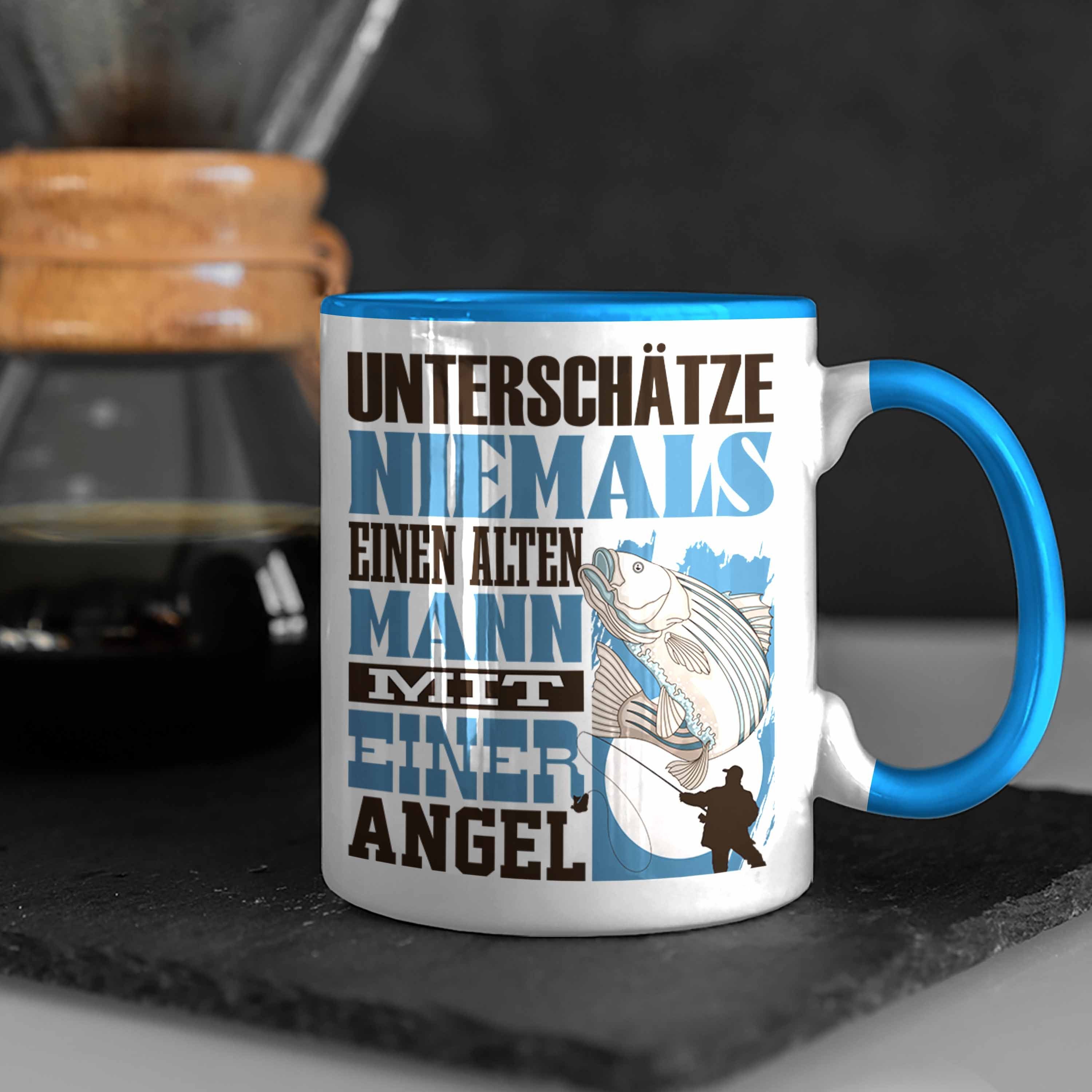 Tasse Lustiger Unterschätze Geschenk für Tasse Spruch Angel Trendation Fischer Blau Angler