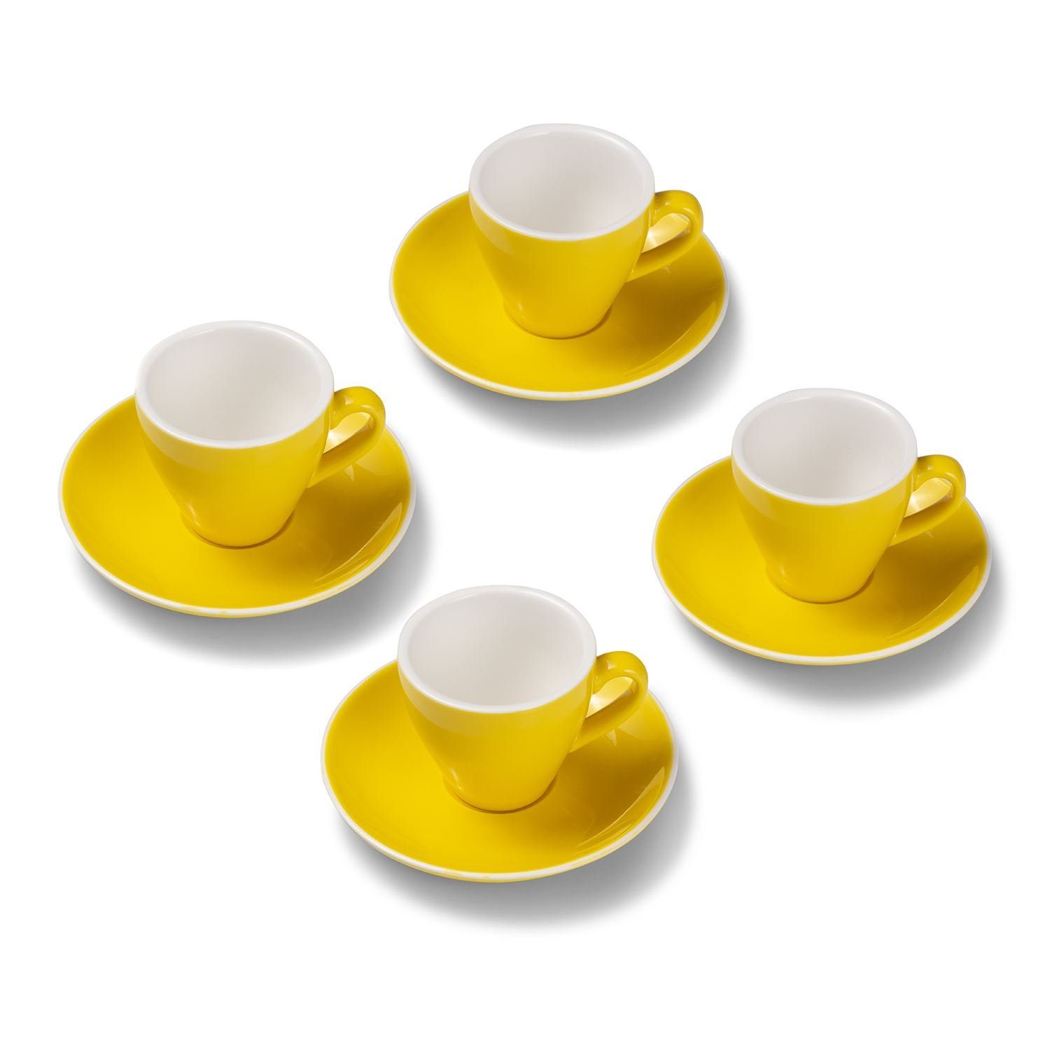Terra Home Espressotasse extra dickwandiges Чашки для эспрессо-Set, Gelb glossy 90 ml, Porzellan, Spülmaschinen und Mikrowellen geeignet 4er Set