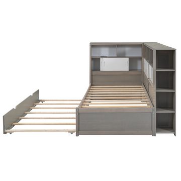 MODFU Stauraumbett Kinderbett mit Staufach mit USB, mit Ausziehbett (90x200cm(90x190cm), ohne Matratze