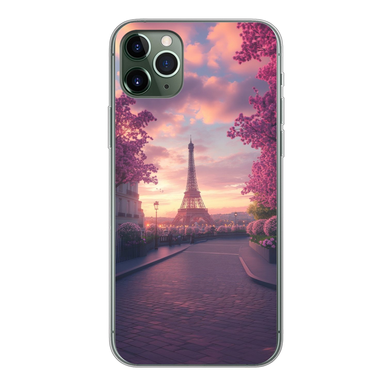 MuchoWow Handyhülle für Apple iPhone 11 Pro Max Eiffelturm - Paris - Rosa, Smartphone-Bumper, Print, Handy Schutzhülle Dünn